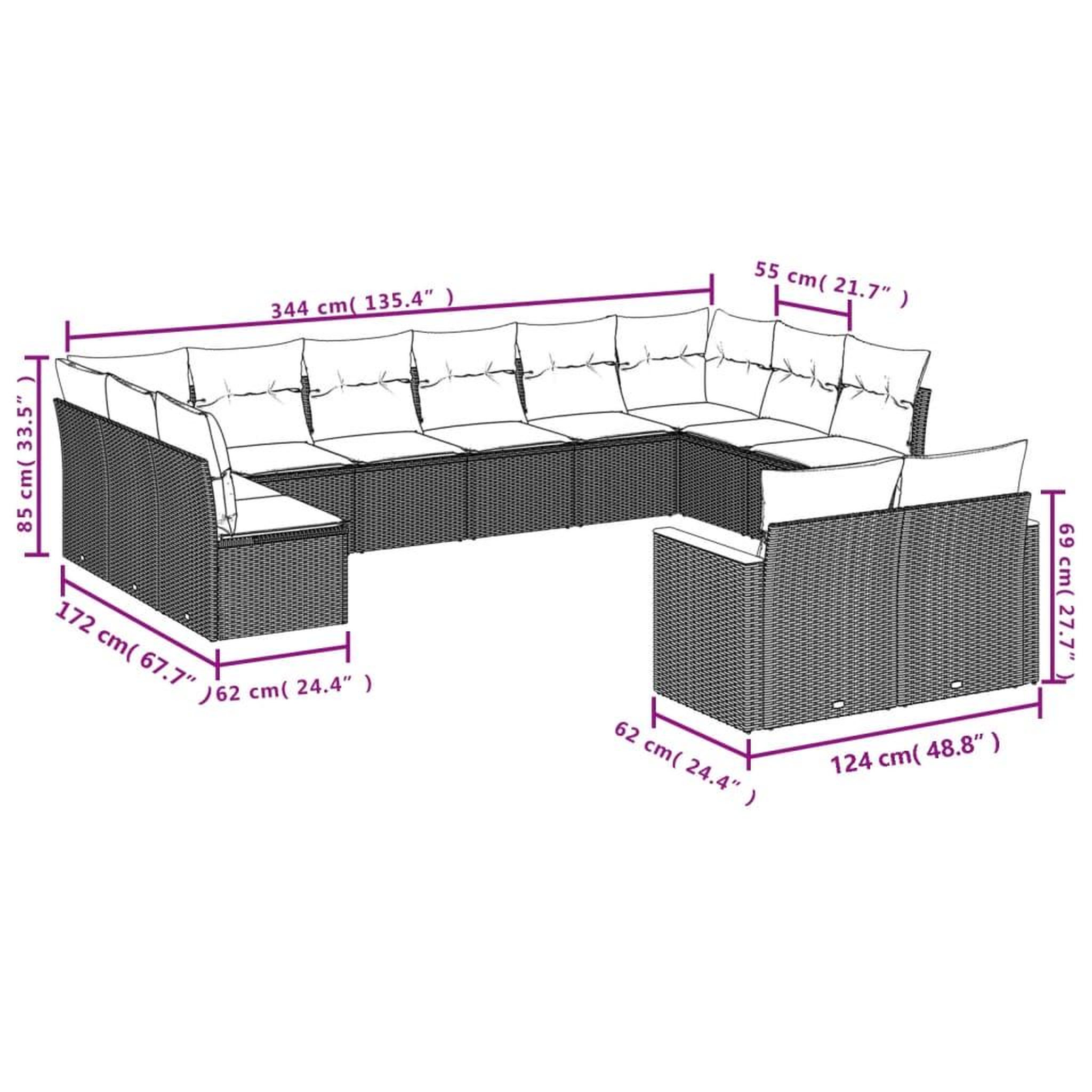 Voir la diapositive 3 : VIDAXL Salon de jardin 12 pcs avec coussins noir resine tressee