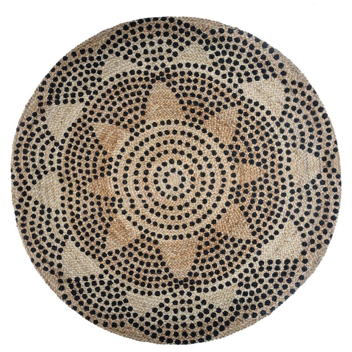ATMOSPHERA Tapis déco rond en jute imprimé motifs rosace pois diamètre 120 cm