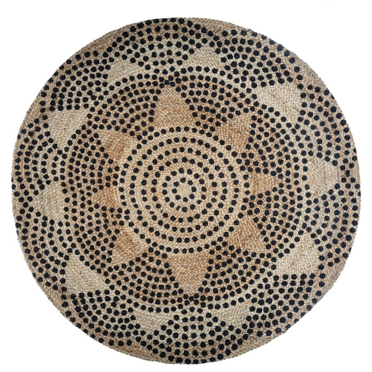 ATMOSPHERA Tapis déco rond en jute imprimé motifs rosace pois diamètre 120 cm