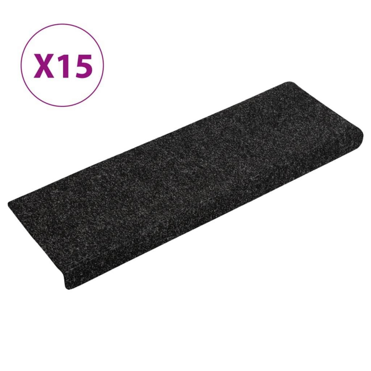 VIDAXL Tapis d'escalier 15 pcs Tissu aiguillete 65x21x4 cm Noir