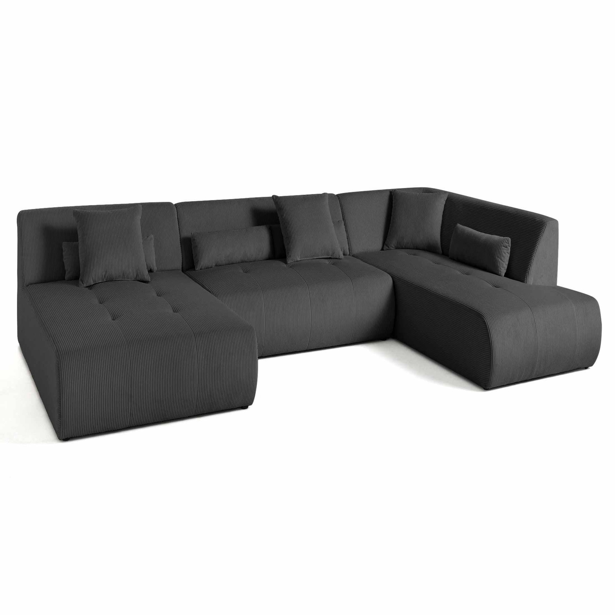 Voir la diapositive 4 : LISA DESIGN Onyx - canapé panoramique d'angle droit 7 places - en velours côtelé