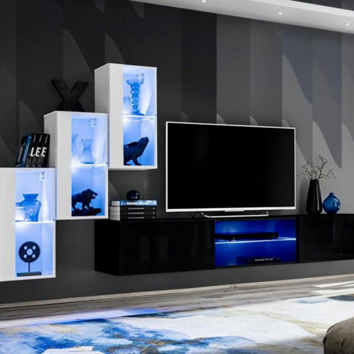 Paris Prix Ensemble Meuble TV  Switch XXII  210cm Blanc & Noir