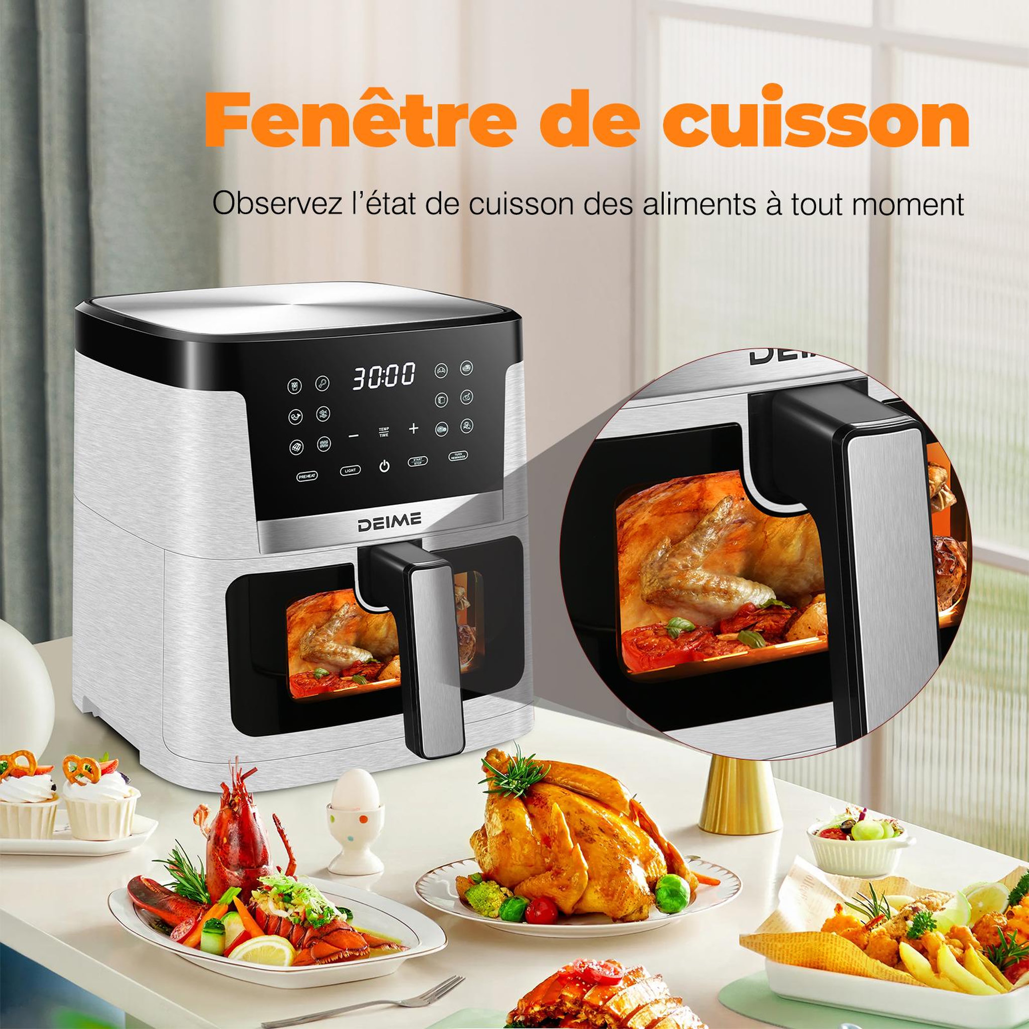 Voir la diapositive 4 : DEIME DEIME - Airfryer 7 l 1800 w 12 programmes avec vitre de cuisson – rouge métallisé