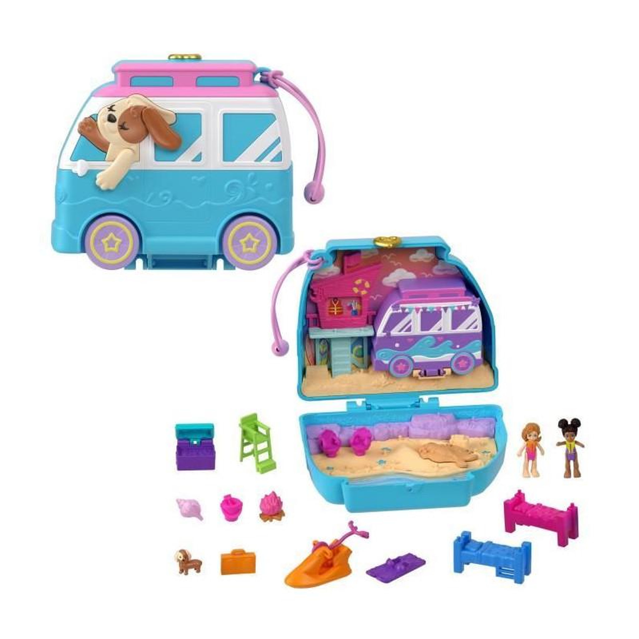 POLLY POCKET COFFRET CHIOT A LA PLAGE - POLLY POCKET - HRD36 - MINI POUPEE POLLY POCKET COFFRET COMPACT