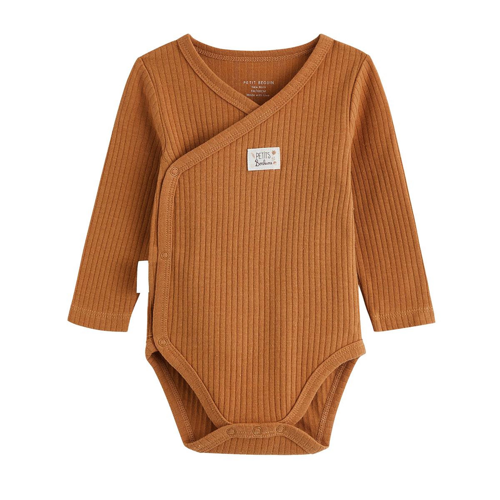 Voir la diapositive 6 : PETIT BEGUIN Lot de 3 bodies bébé manches longues ouverture croisée caramel