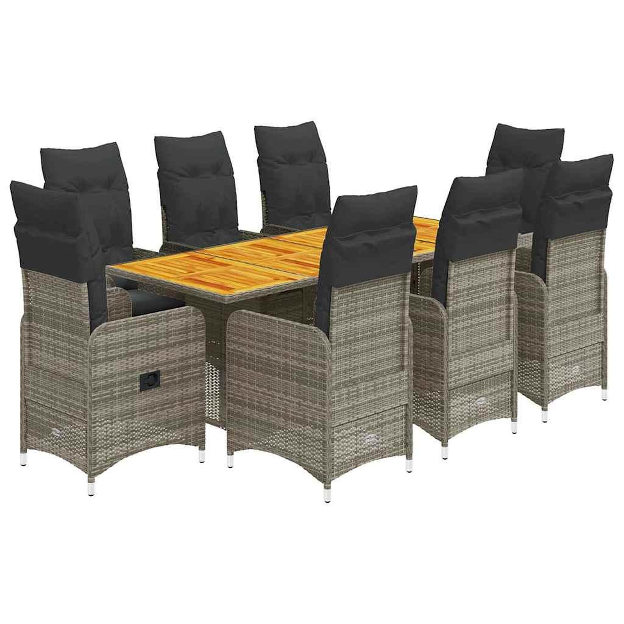 Voir la diapositive 2 : VIDAXL Ensemble de bistro de jardin 9 pcs coussins gris poly rotin