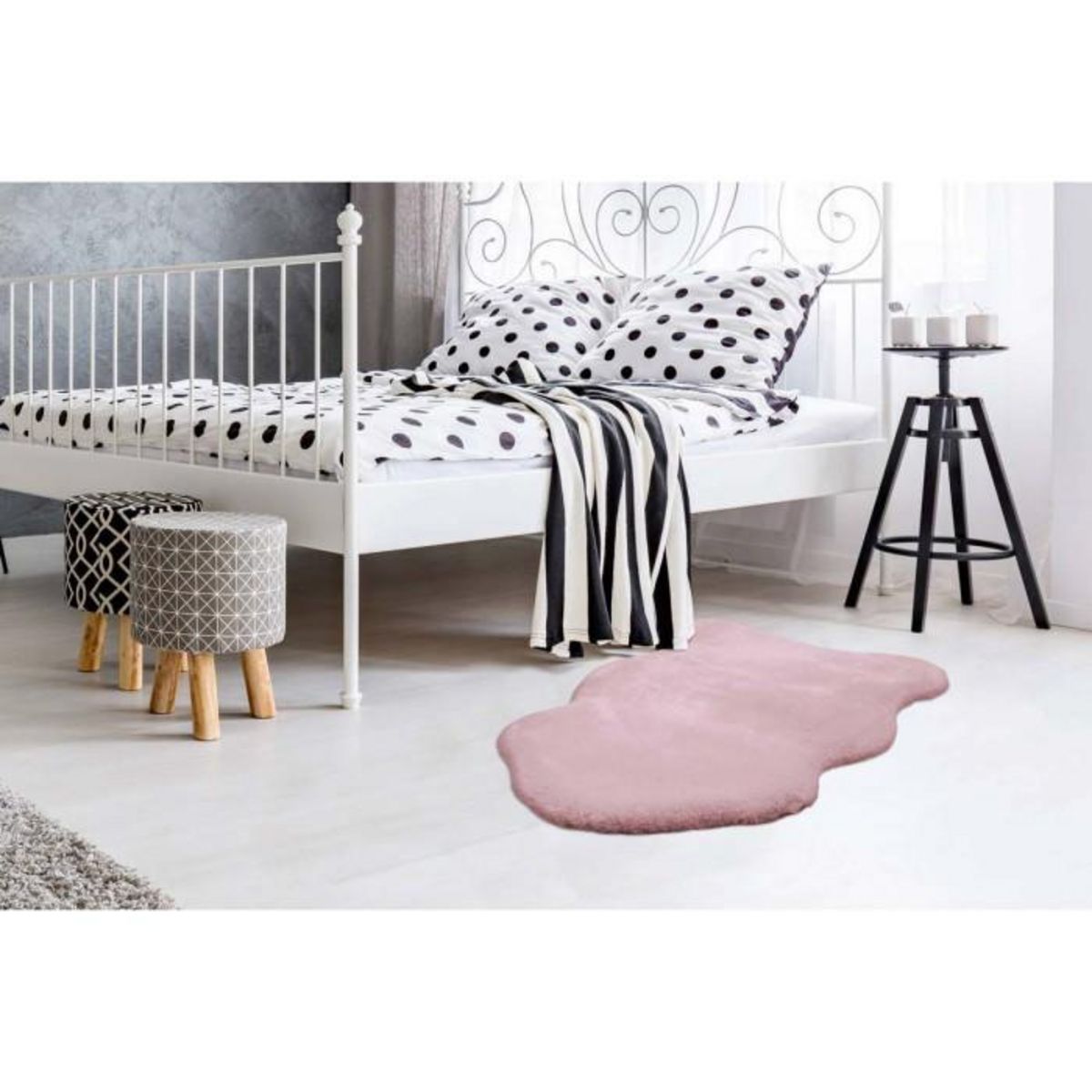 Paris Prix Tapis Uni Doux Poils Longs  Rabbit  60x90cm Rose