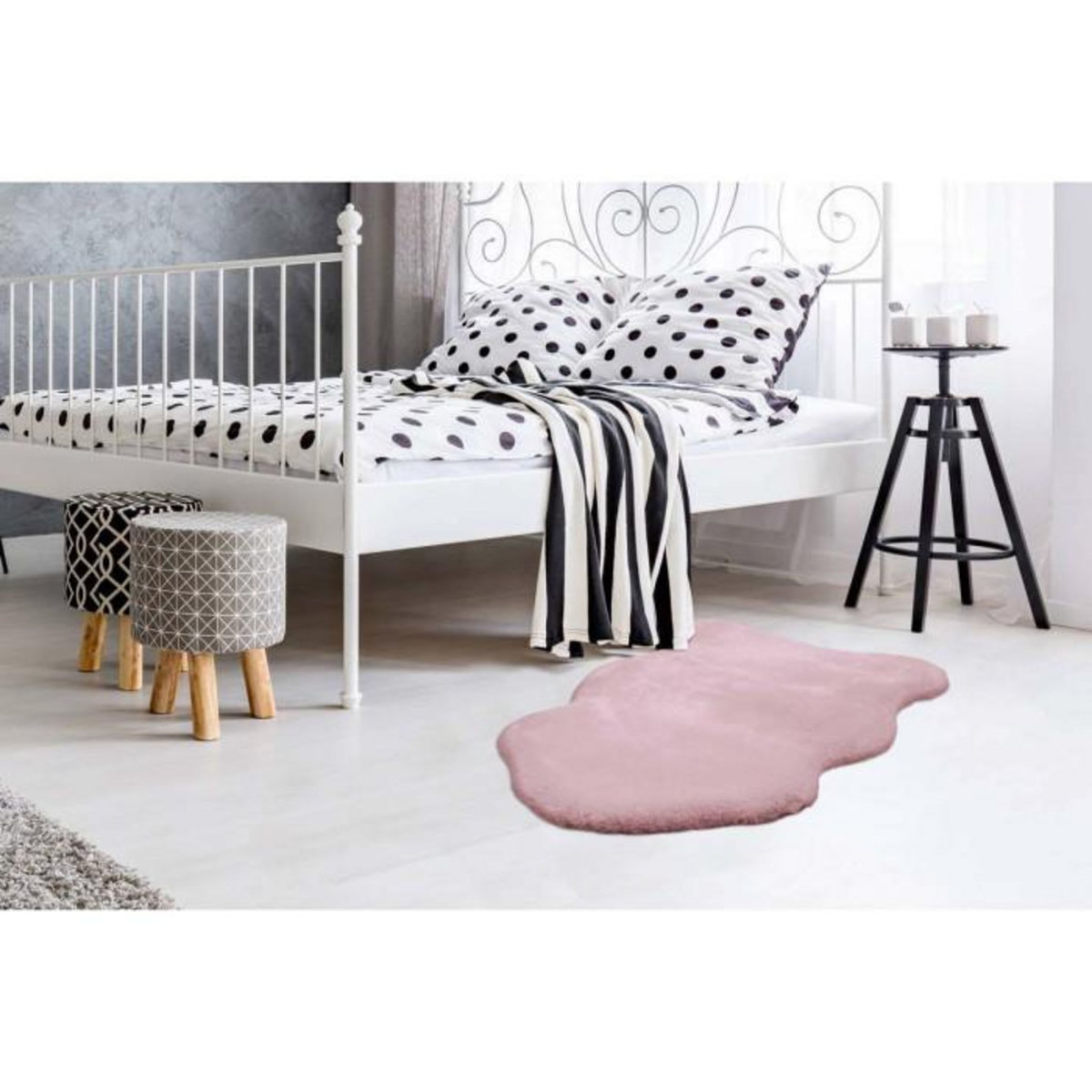 Paris Prix Tapis Uni Doux Poils Longs  Rabbit  60x90cm Rose