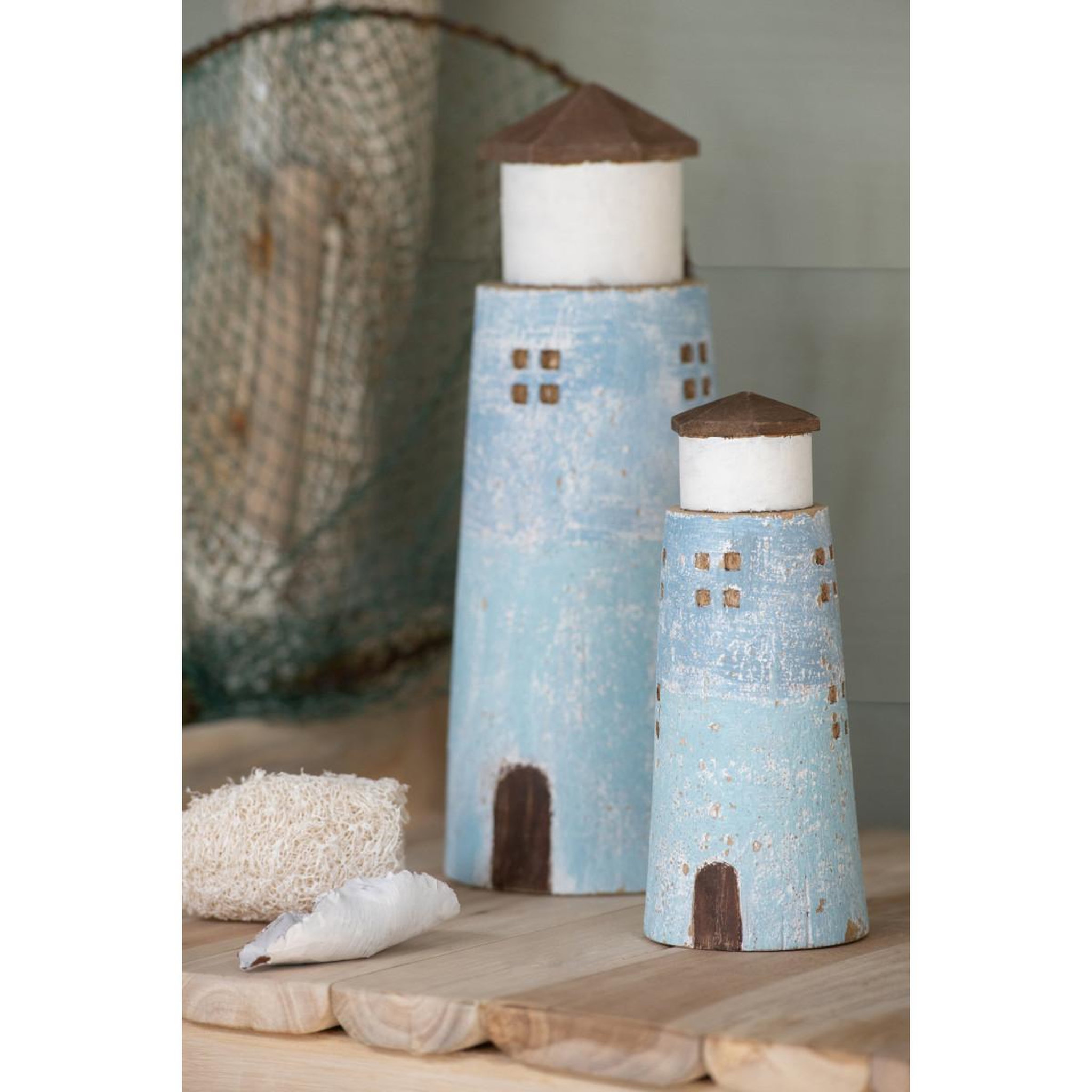 Voir la diapositive 3 : J-LINE Phare déco vintage en bois  bréhat  30cm bleu clair