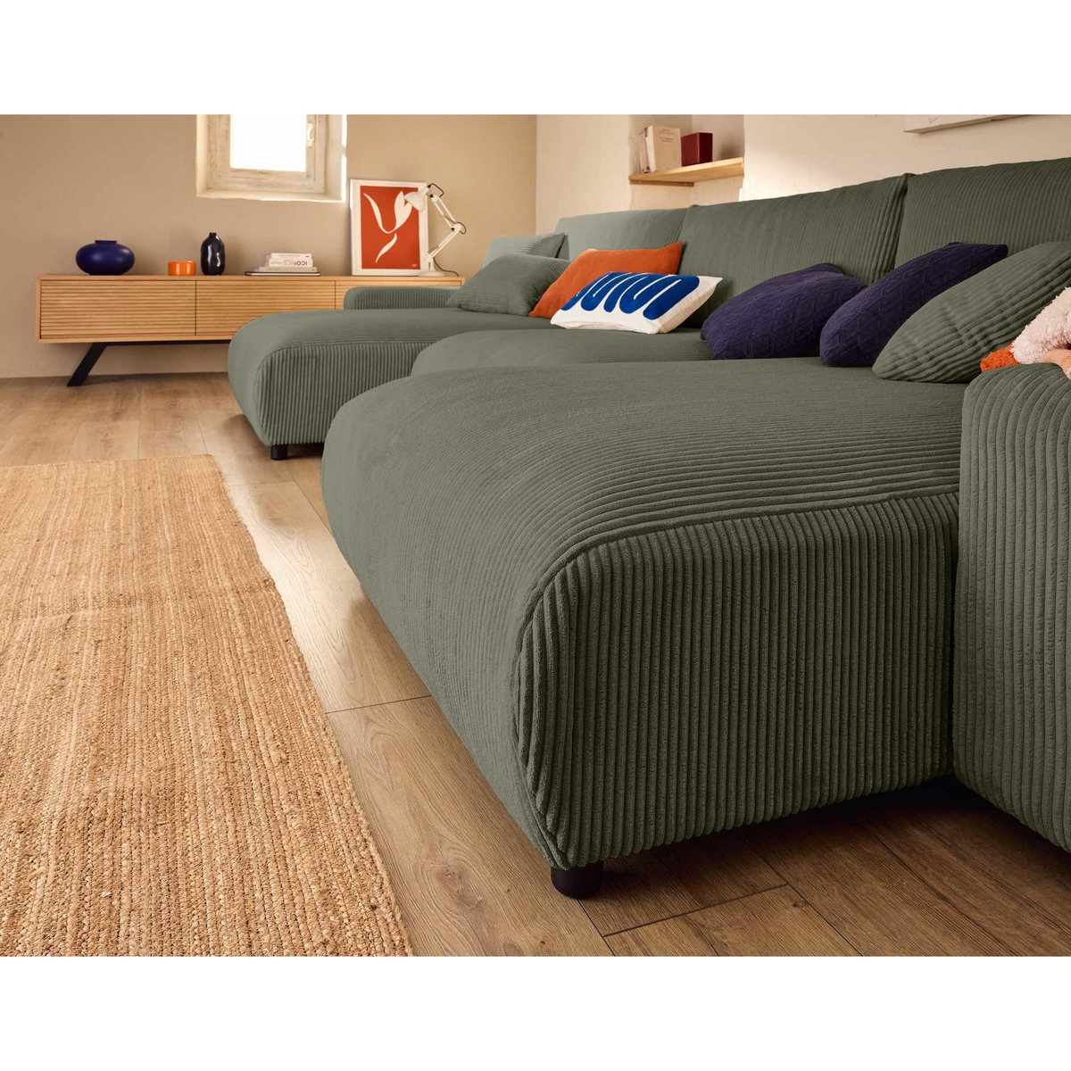 LISA DESIGN Pivoine - canapé panoramique en u - 7 places - convertible avec coffre - en velours côtelé