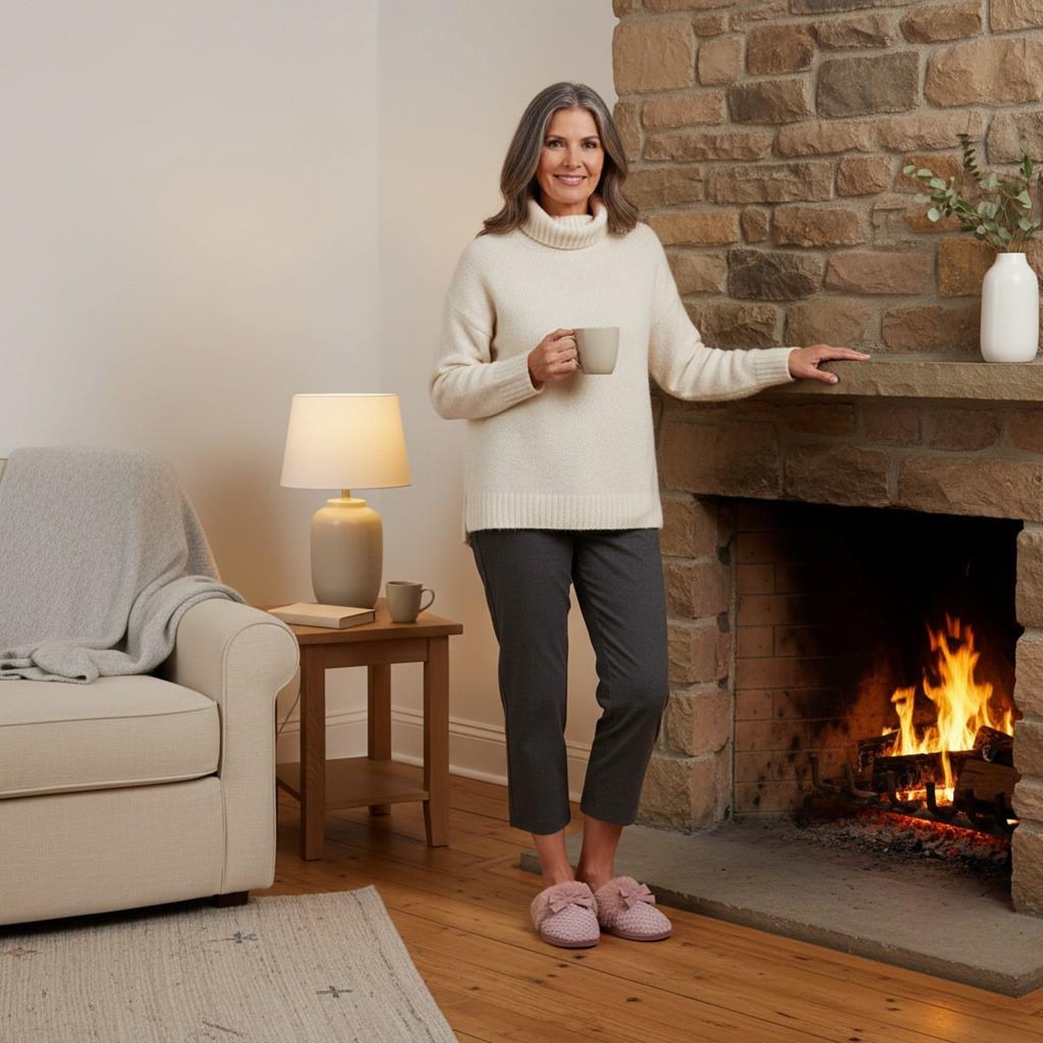 Voir la diapositive 5 : OZABI OZABI Mules Femme, Tricot Fil Lurex, Encolure Fausse Fourrure et Nœud