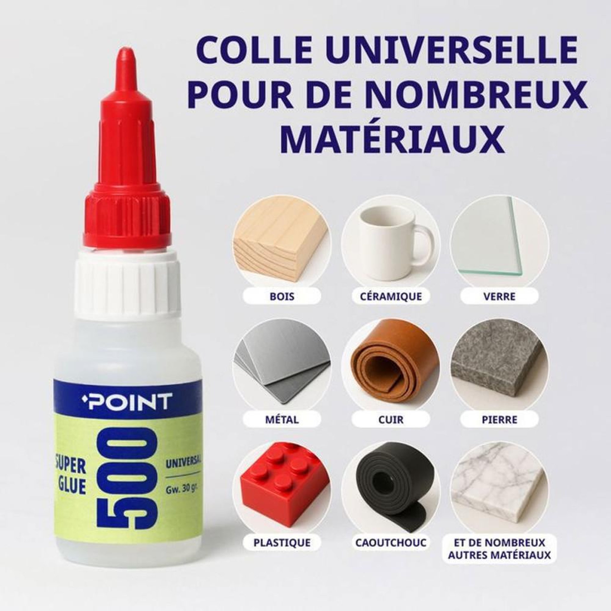 Voir la diapositive 4 : POINT Super Glue cyanoacrylate transparente POINT Super Glue 500 30 g, prise ultra-rapide multi-supports