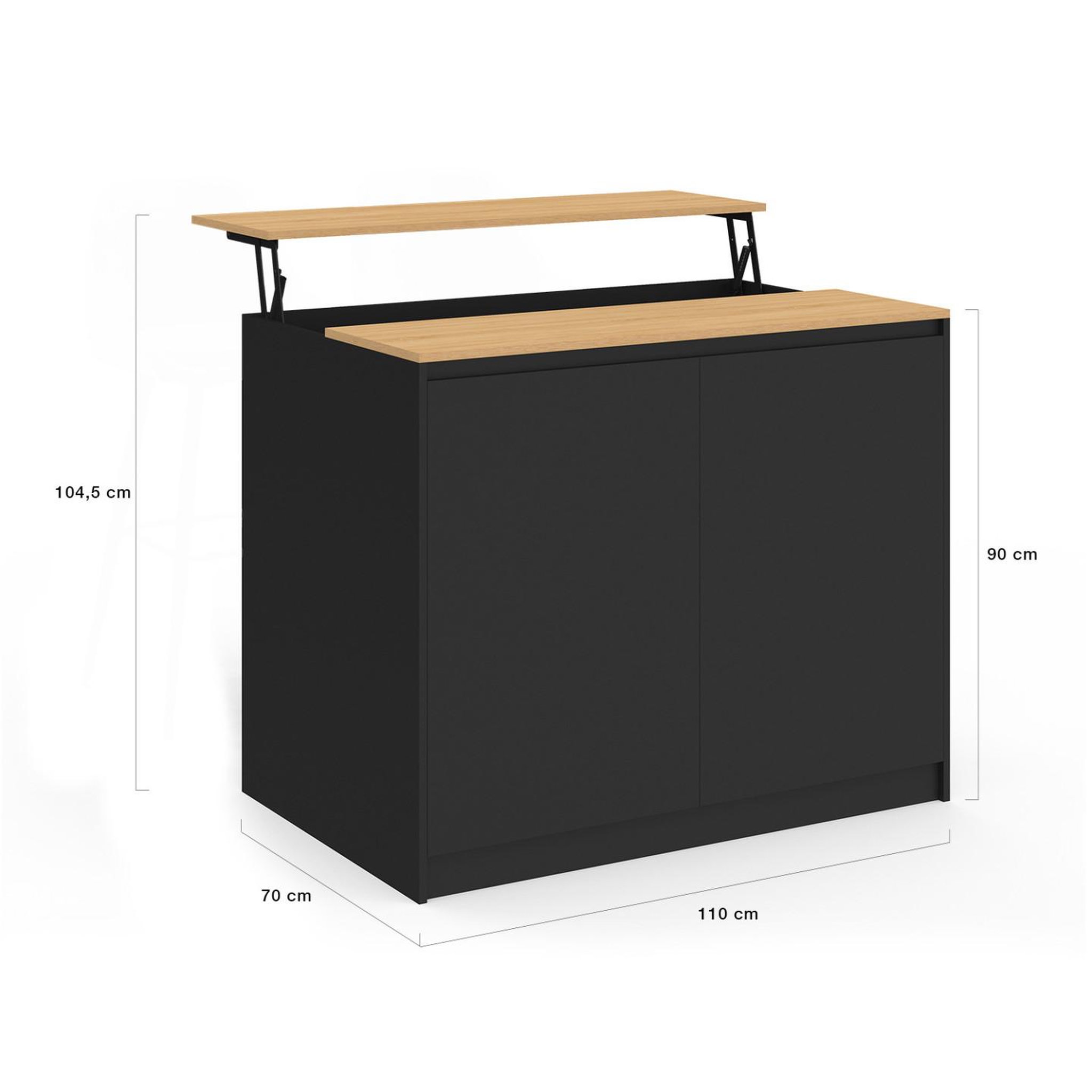 Voir la diapositive 6 : ID MARKET Ilot central cesar 110 cm avec tablette relevable rectangulaire bois noir et façon hêtre