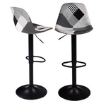 ID MARKET Lot de 2 tabourets de bar KARL design patchworks noirs, gris et blancs pied noir