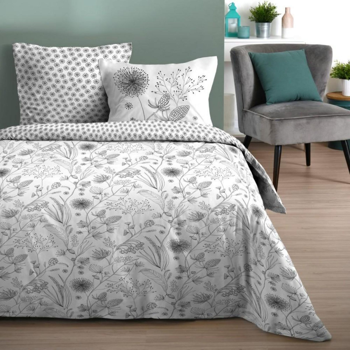 STOF Housse de couette 240x220 ULANI NOIR + 2 taies coton 57 fils