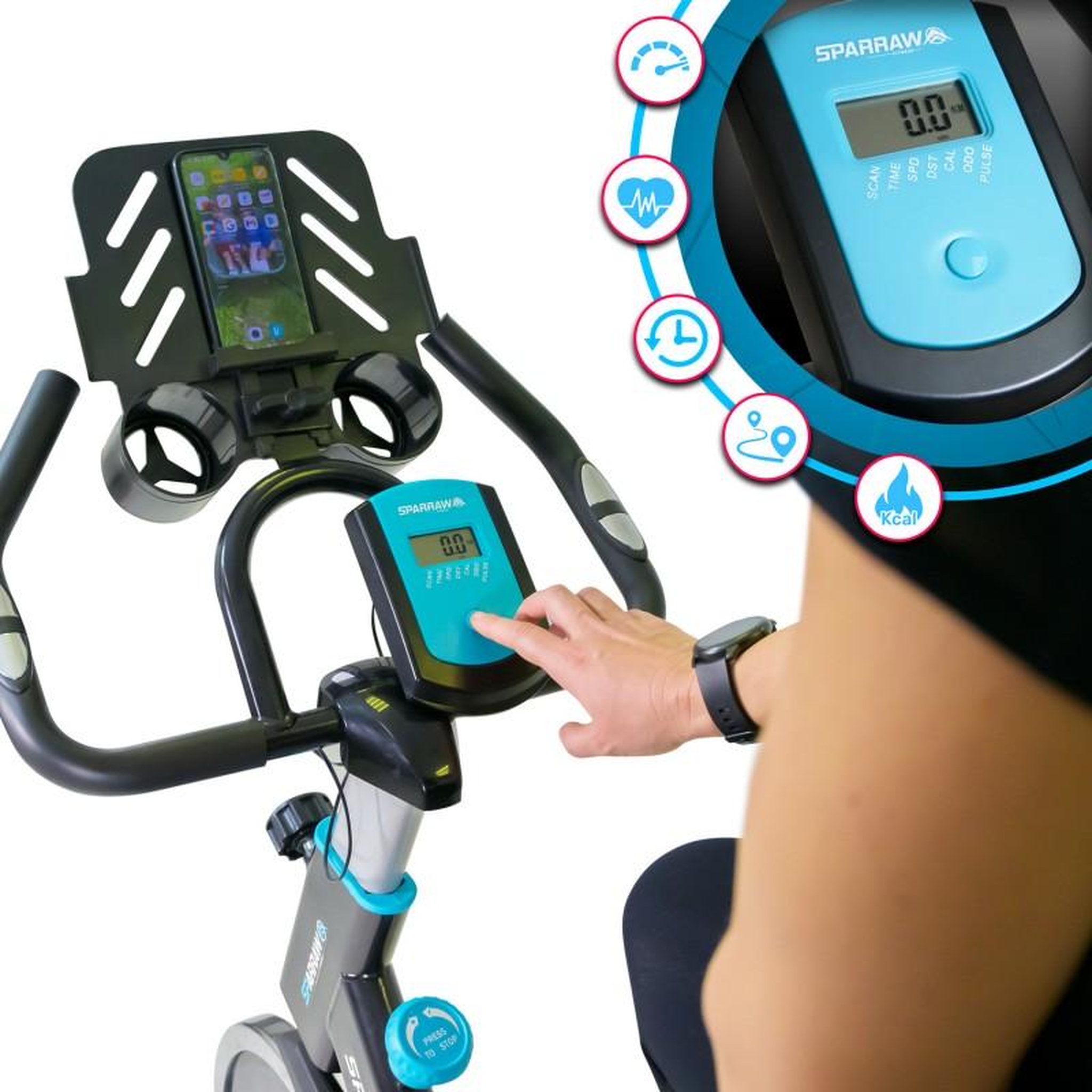 Voir la diapositive 5 : SPARRAW Vélo Spinning SUPER SPRINTER - Exercice bike avec roue d'inertie 18Kg - Cardio et Fitness training