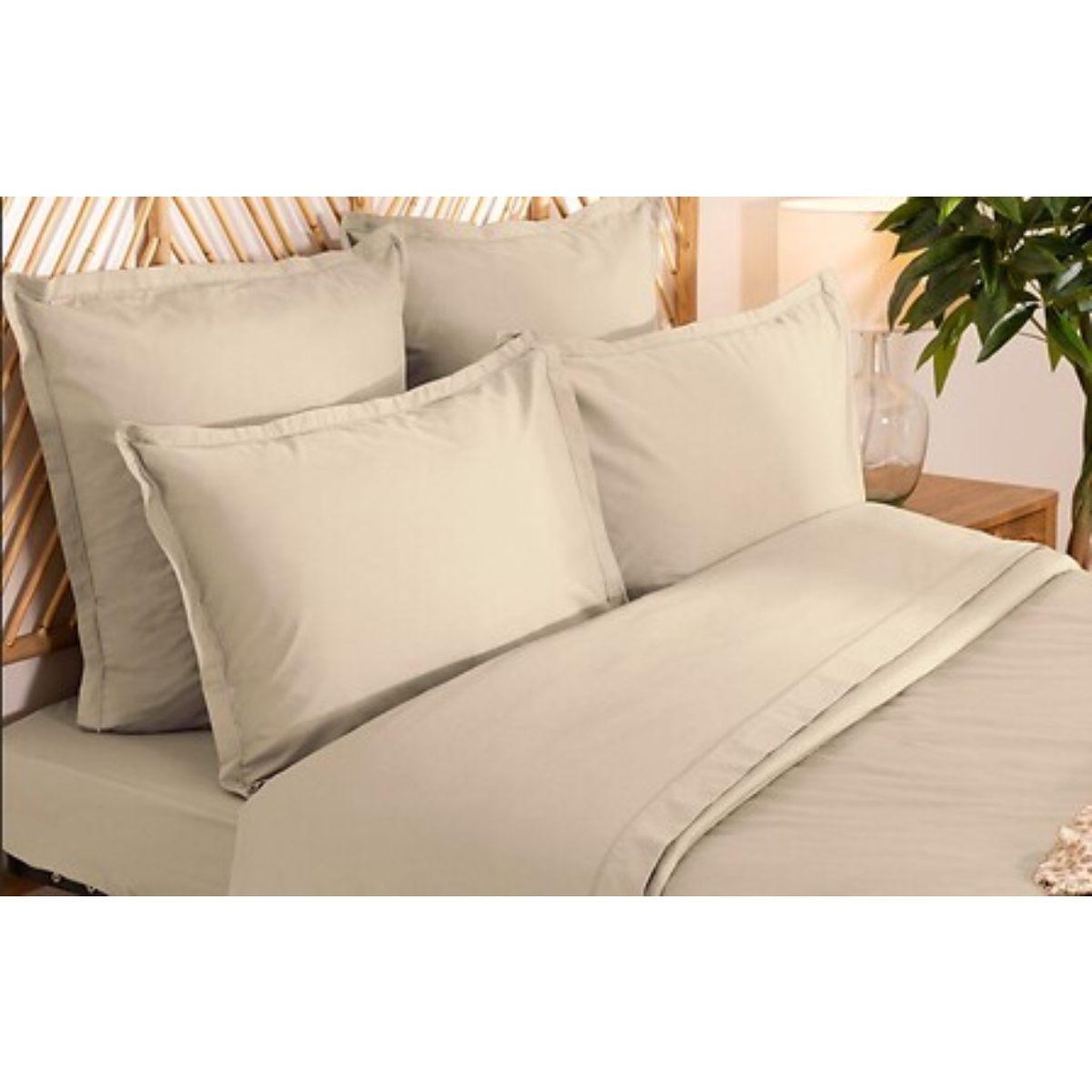 Voir la diapositive 2 : ATMOSPHERA Parure de lit 3 pièces  percale  260x240cm beige lin