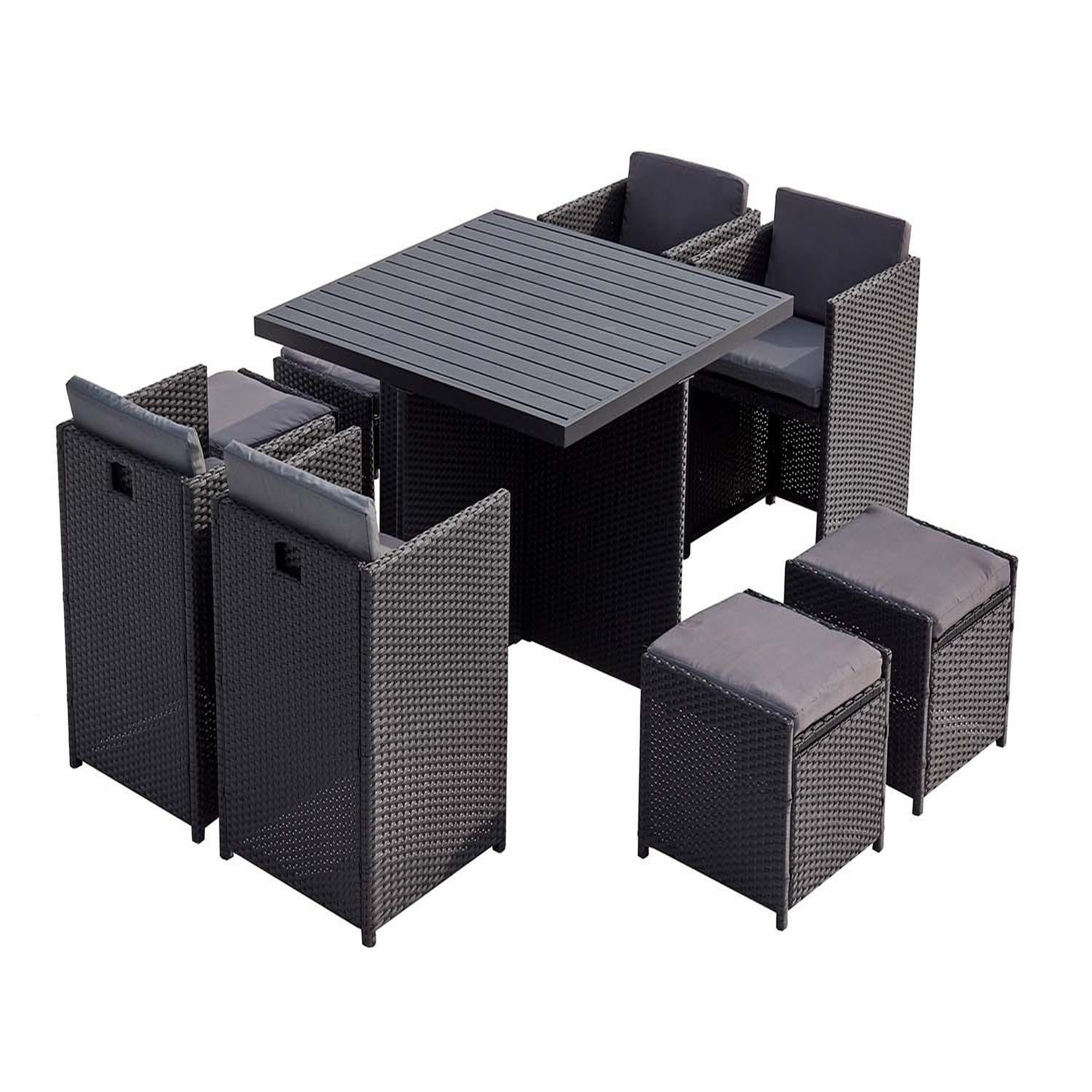 CONCEPT USINE Table et chaises 8 places encastrables alu et résin noir-gris sunset