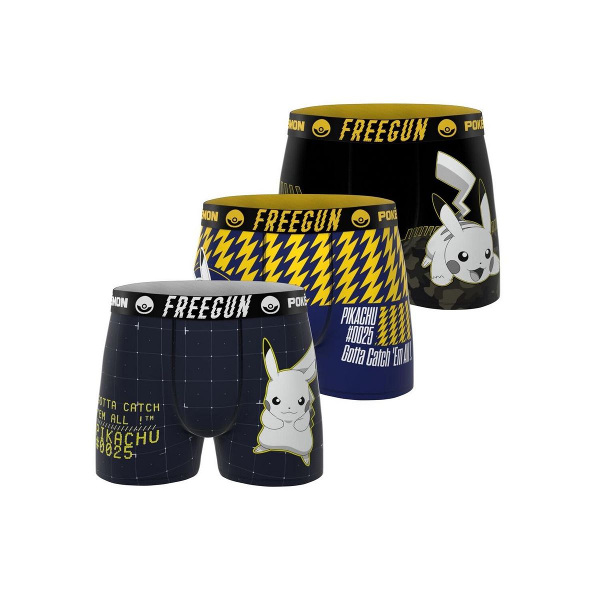 FREEGUN Lot de 3 boxers homme Pokemon