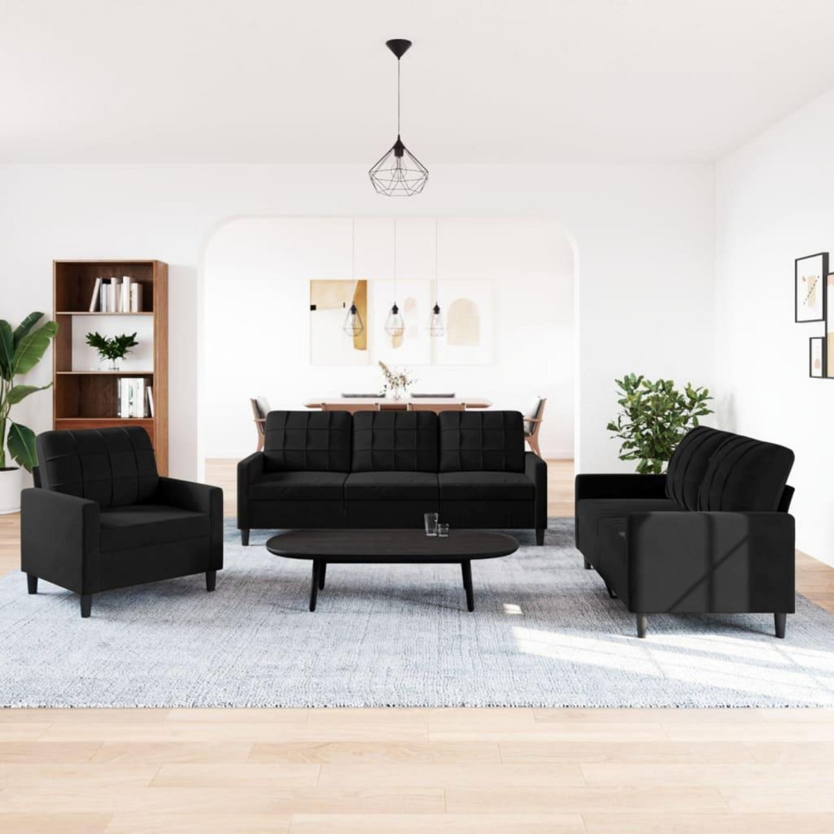 VIDAXL Ensemble de canapes 3 pcs avec coussins Noir Velours