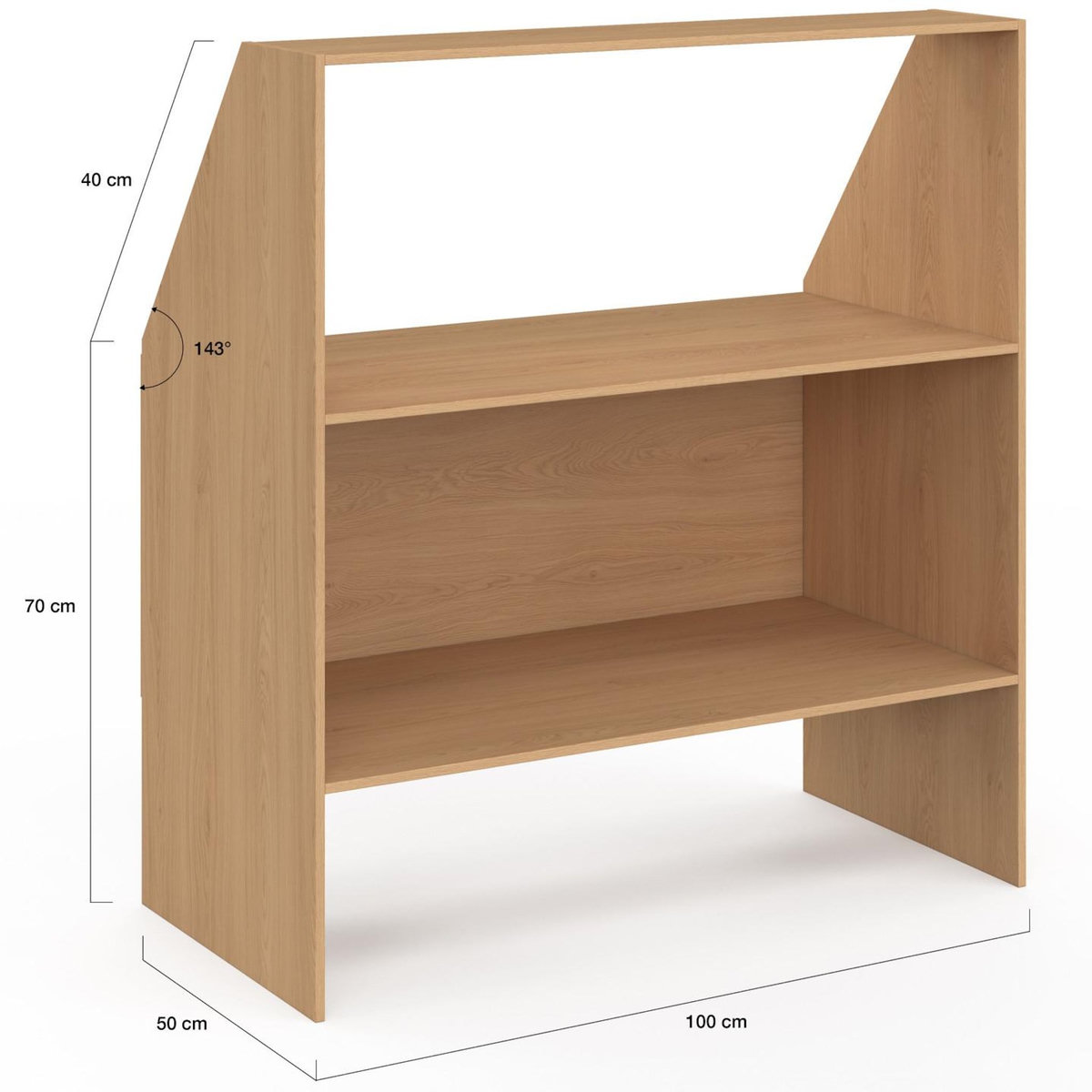 ID MARKET Etagère sous pente 2 niveaux TOMI 100 x 50 x 70/110 cm bois façon hêtre