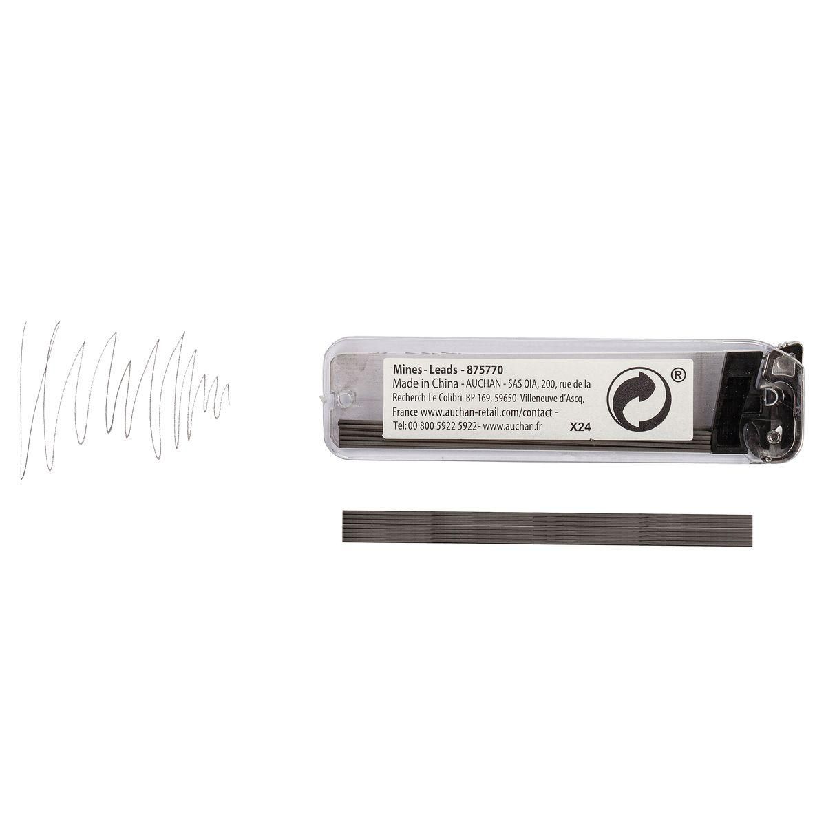 AUCHAN Lot de 2 étuis de 12 mines HB 0.5mm