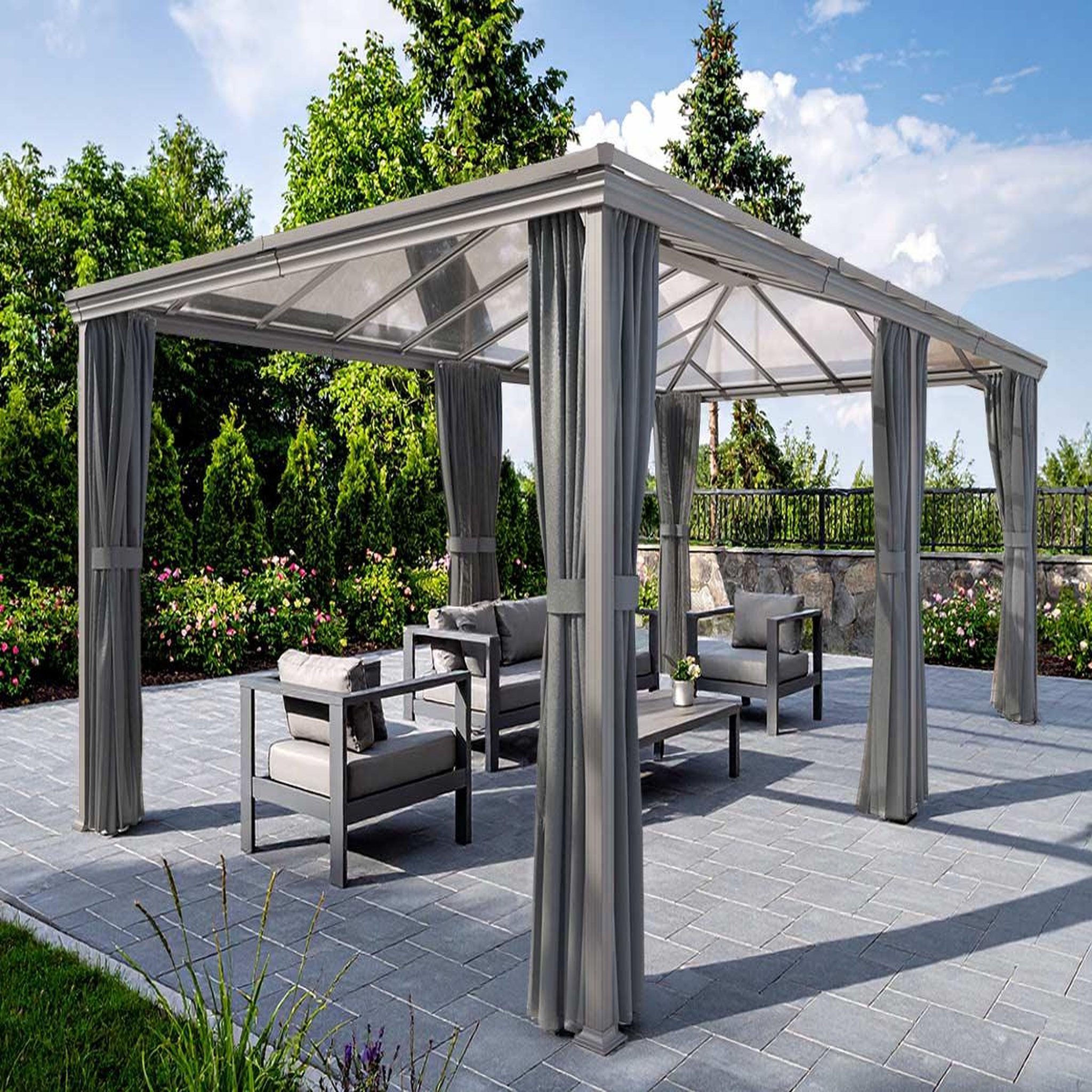 Voir la diapositive 2 : HESPERIDE Pergola belize en aluminium et polycarbonate 6 x 3,6 m - hespéride