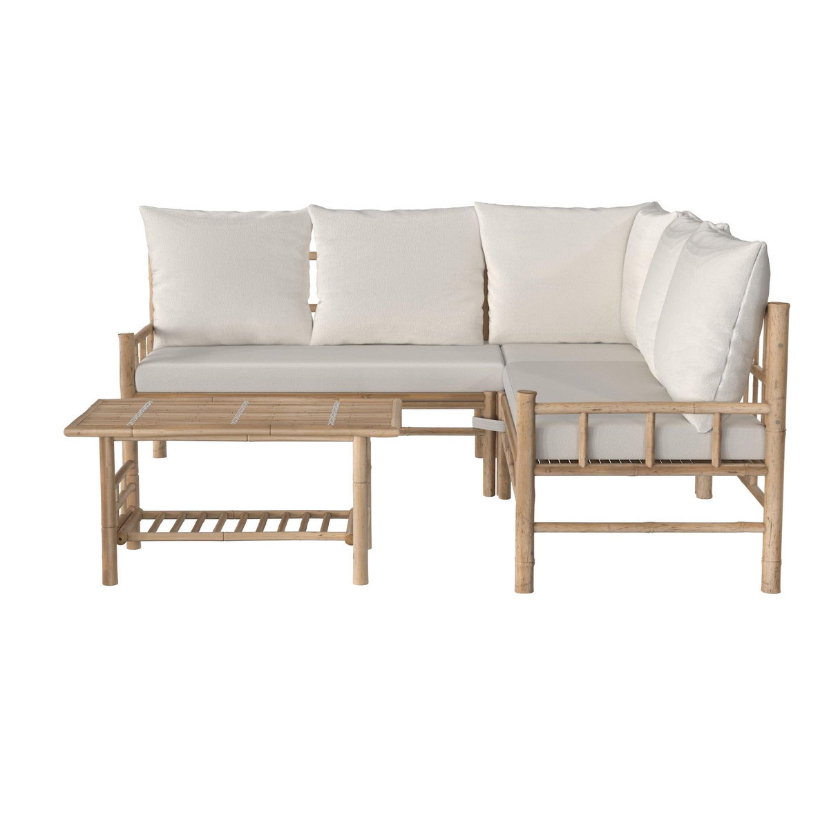 Rendez vous déco Salon de jardin blanc en bambou avec canapé d'angle et table basse-Vadella