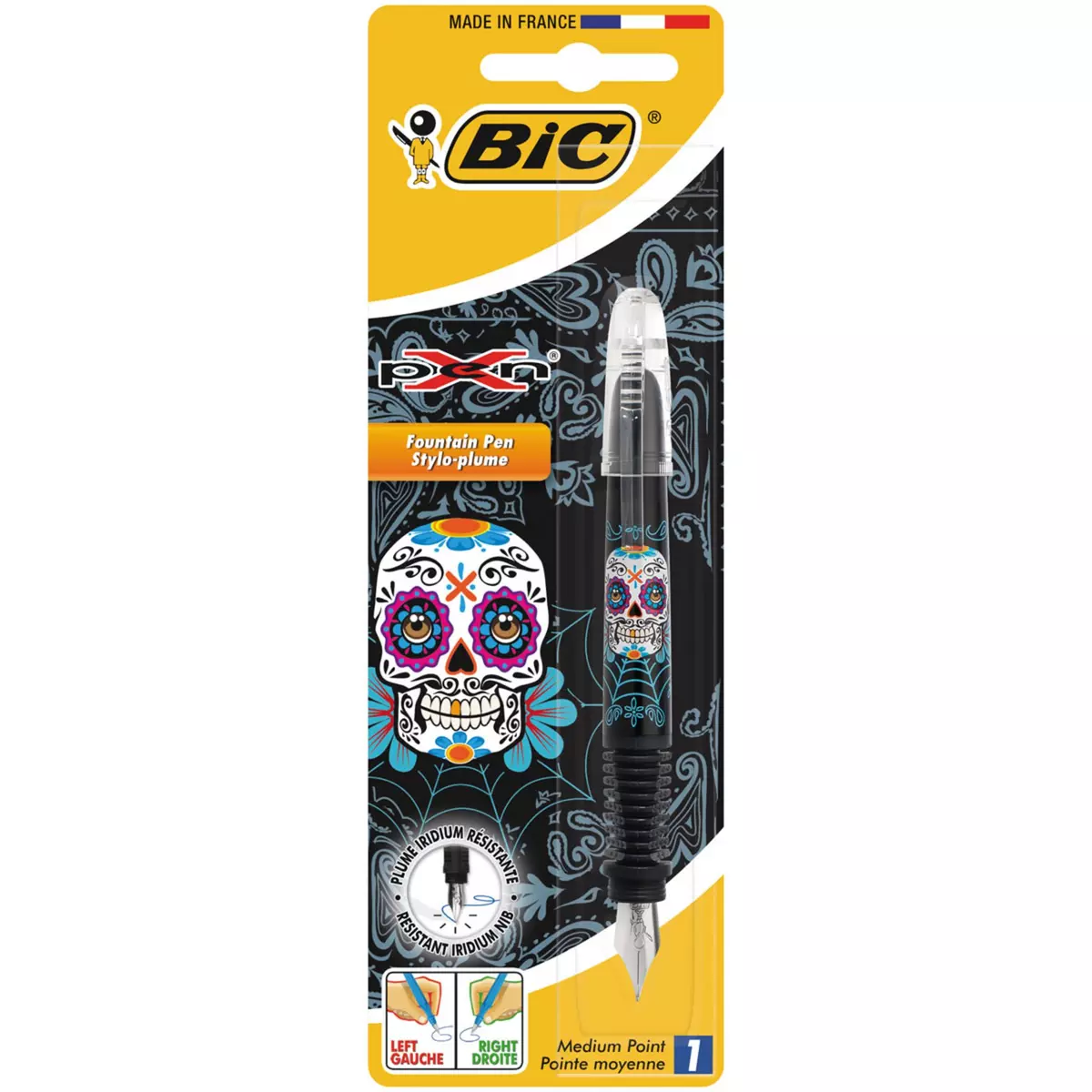 BIC Stylo plume X Pen pointe moyenne - décor tête de mort