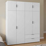 Voir la diapositive 2 : ID MARKET Armoire 4 portes MINA blanc penderie 160 cm avec 2 rangements hauts et 2 tiroirs