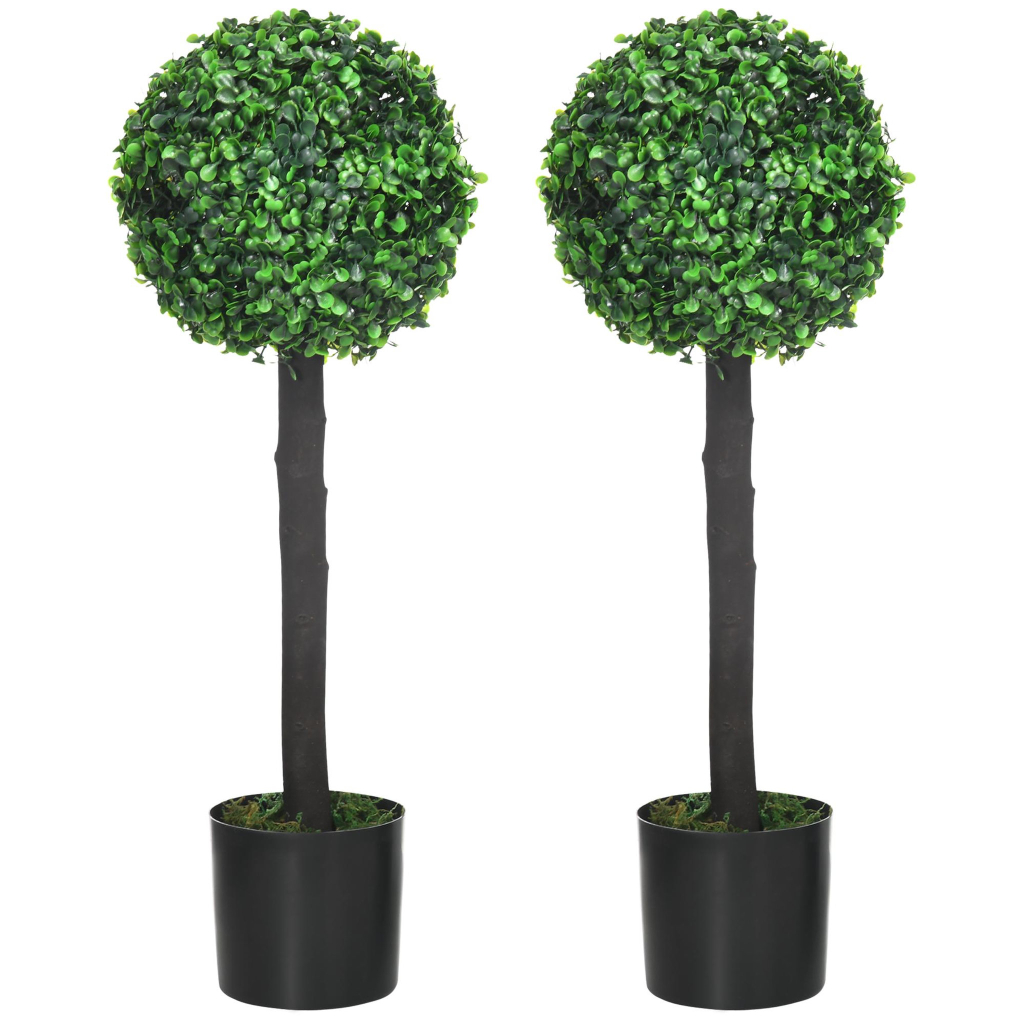 Voir la diapositive 1 : HOMCOM Lot de 2 buis artificiels topiaires artificielles en forme de boule dim. Ø 20 x 60H cm pots inclus