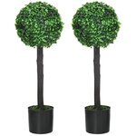 HOMCOM Lot de 2 buis artificiels topiaires artificielles en forme de boule dim. Ø 20 x 60H cm pots inclus