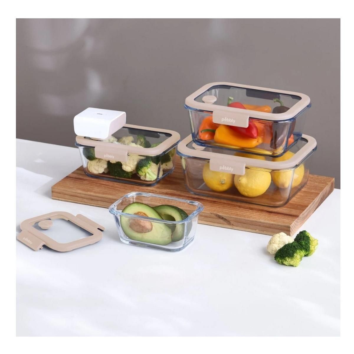 PEBBLY Boîte hermétique 5 pcs - 4 boites et pompe vide d'air