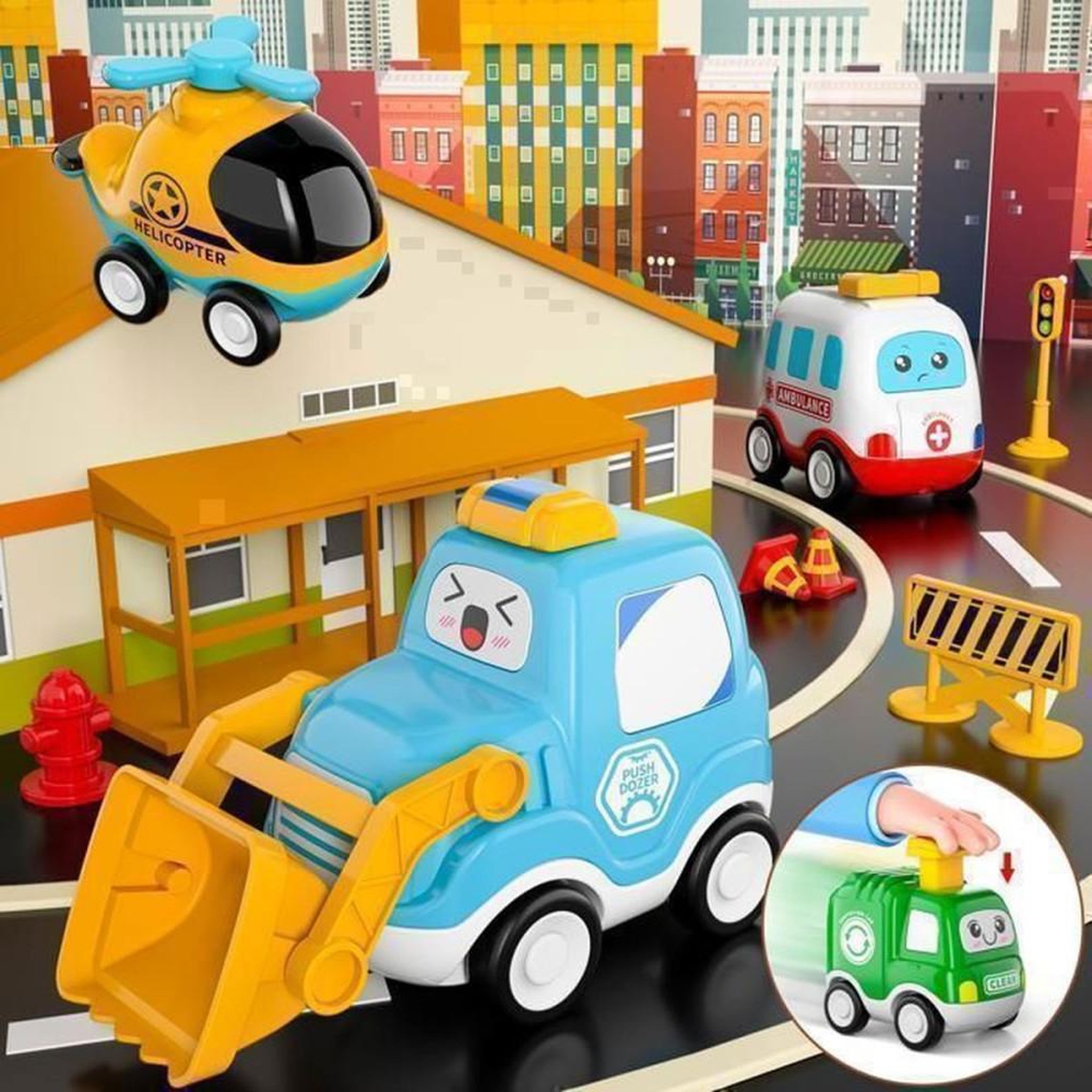 Voir la diapositive 2 : Ensemble de jeu voitures 8 pièces avec tapis de route pliable 2 en 1 et accessoires de circulation pour enfants