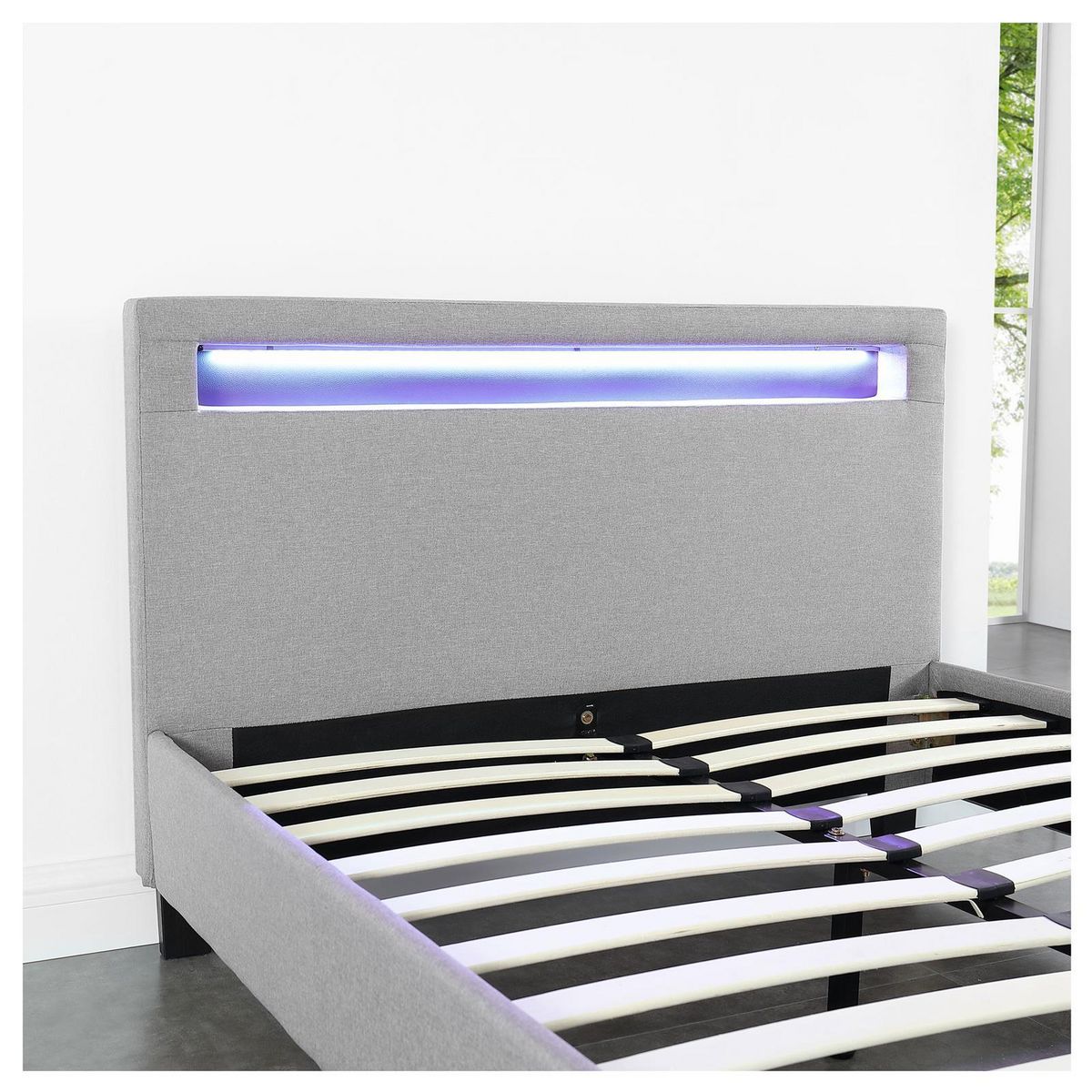 IDIMEX Lit LED simple MARISELA 120x190 cm, avec sommier, revêtement tissu