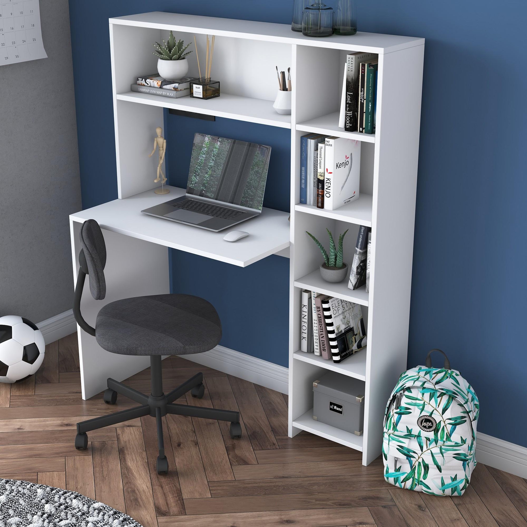 Voir la diapositive 2 : Habitat et Jardin bureau en bois  Haham  113 x 40 x 142 cm - Blanc