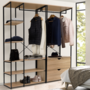 Voir la diapositive 2 : ID MARKET Dressing modulable double penderie étagères et 2 tiroirs DETROIT design industriel