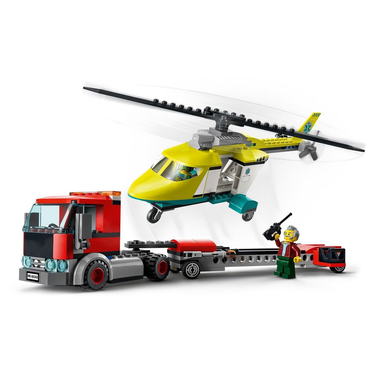 LEGO City Great Vehicles 60343 - Le Transport de L&rsquo;Hélicoptère de Secours, Jouet Camion