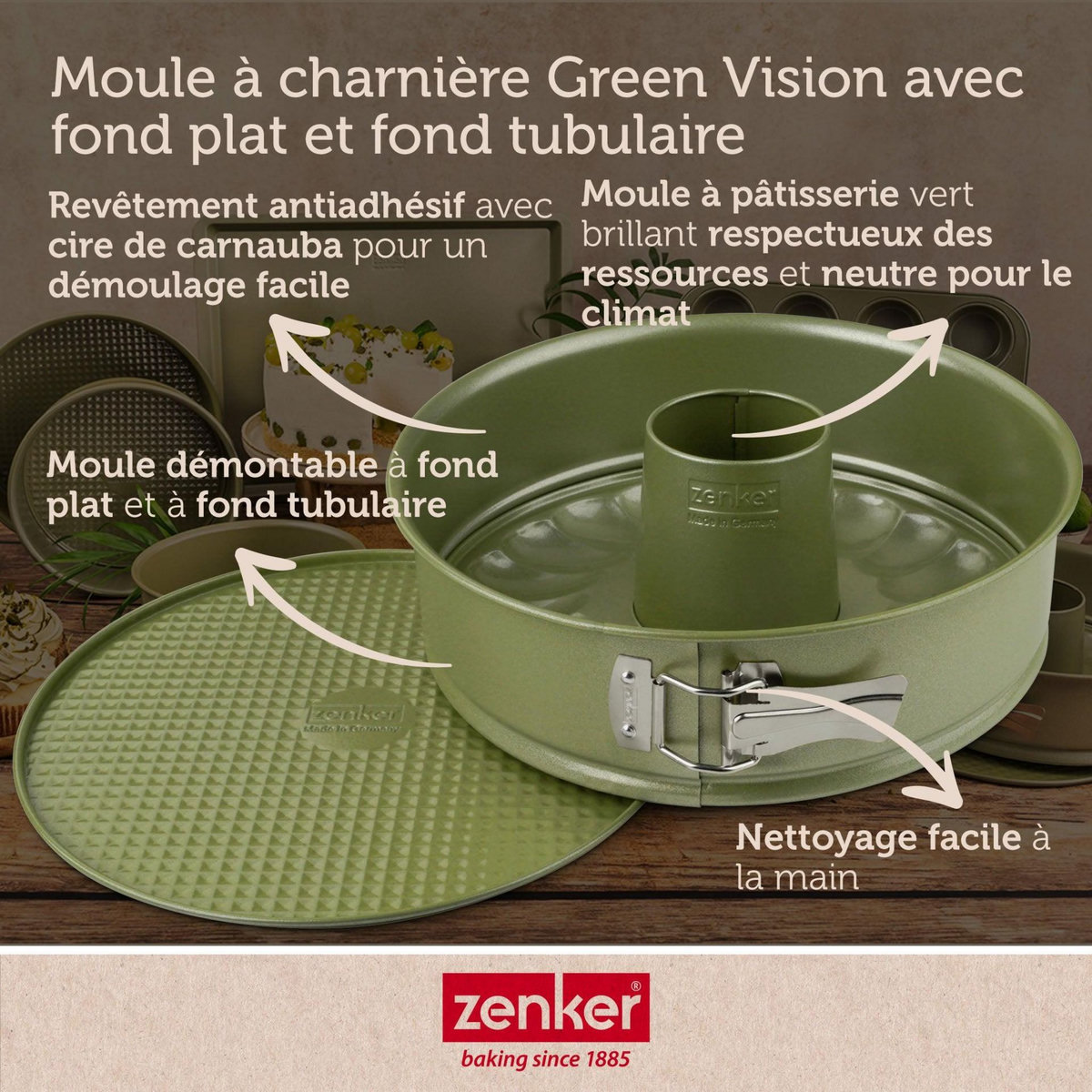 ZENKER Moule à manqué et à savarin double fond 26 cm Zenker Green Vision