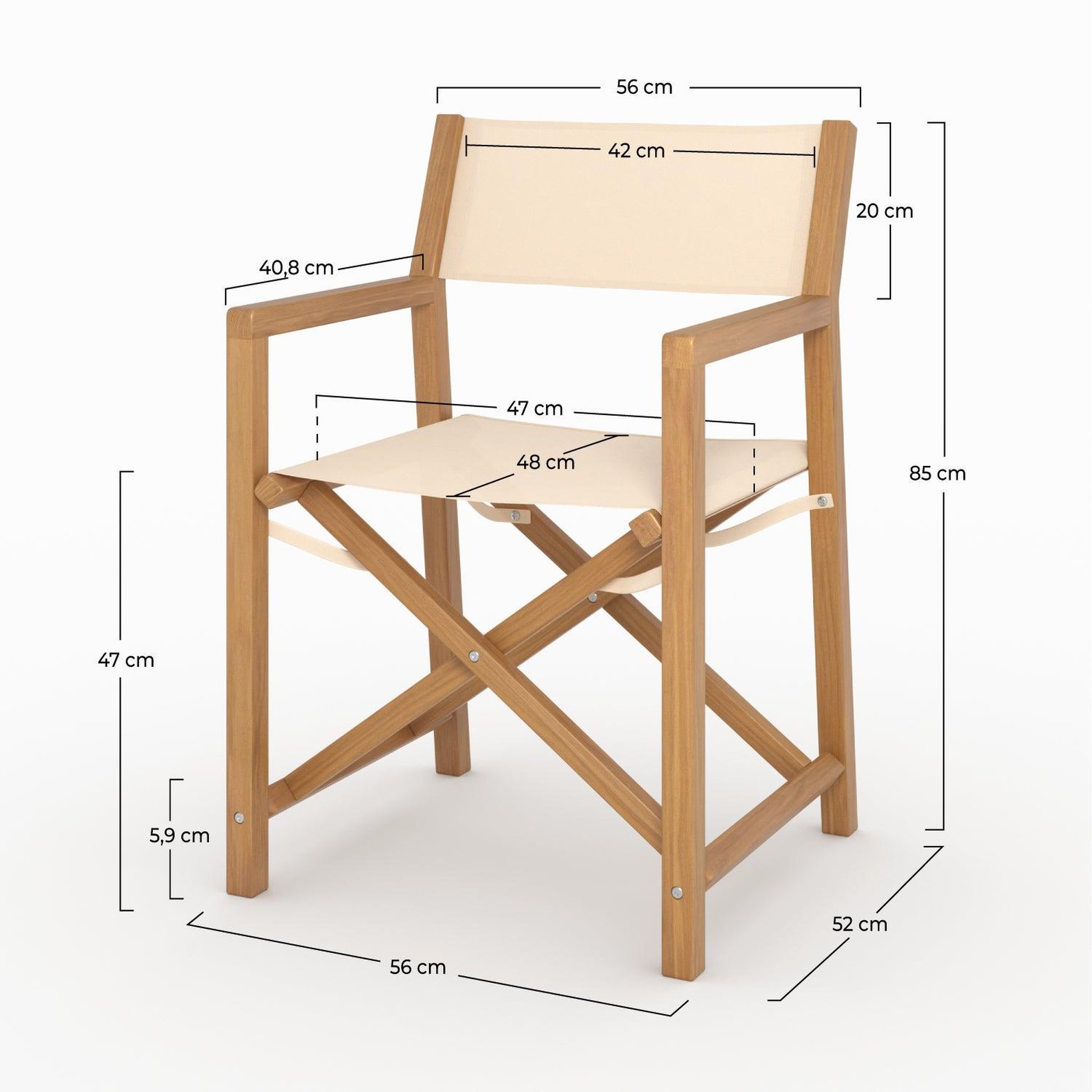 Voir la diapositive 4 : MAISON PAVANE Chaise de jardin pliante en tissu beige clair et bois d'acacia-tubod