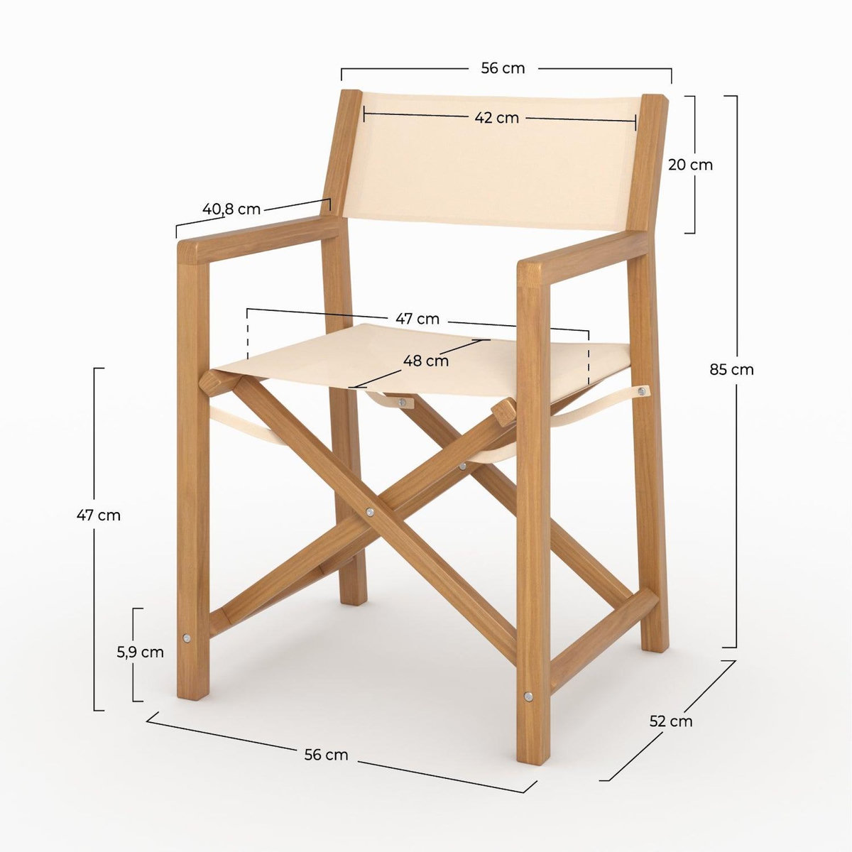 Rendez vous déco Chaise de jardin pliante en tissu beige clair et bois d'acacia-Tubod