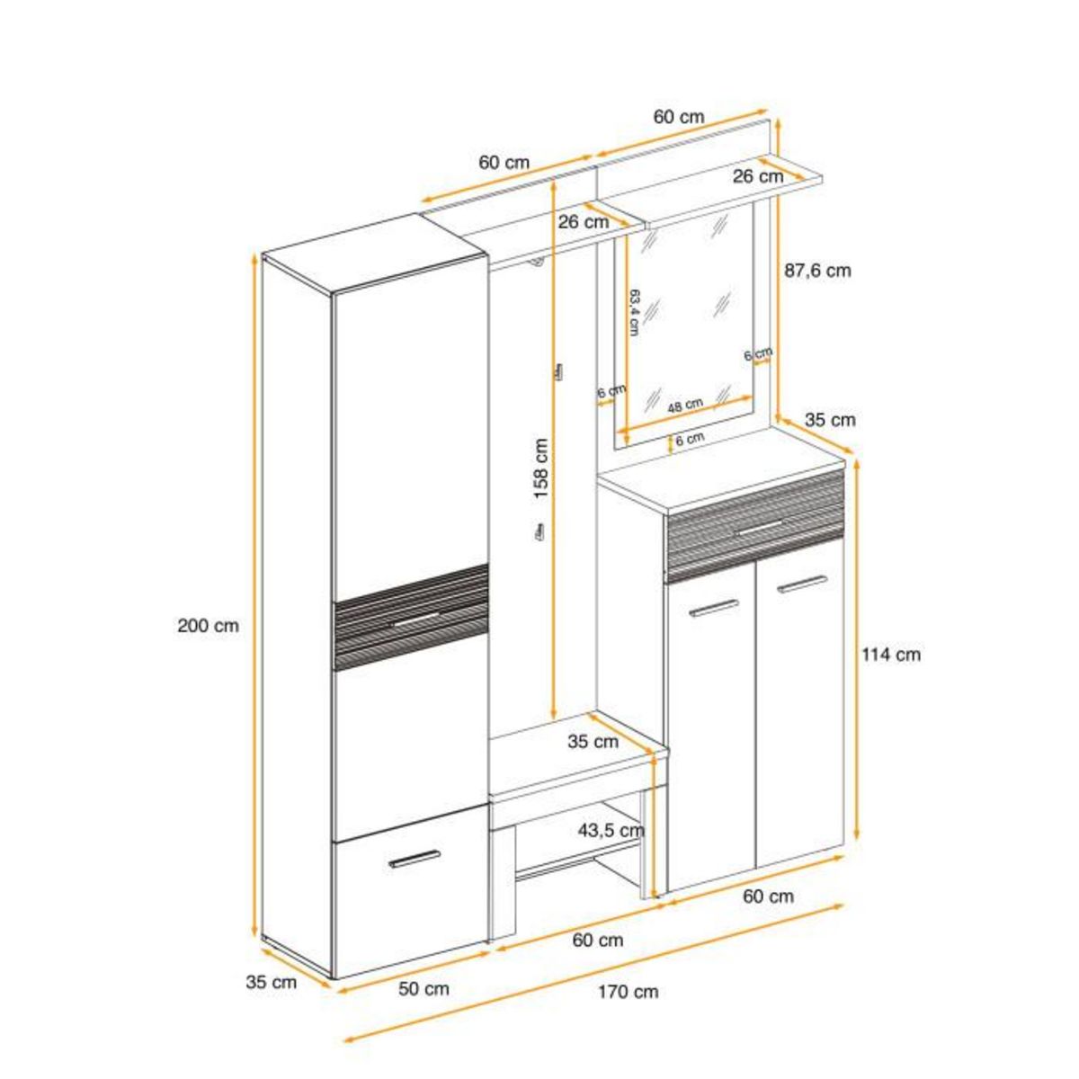 Paris Prix Ensemble Dressing  Gustavo VI  200cm Naturel & Blanc