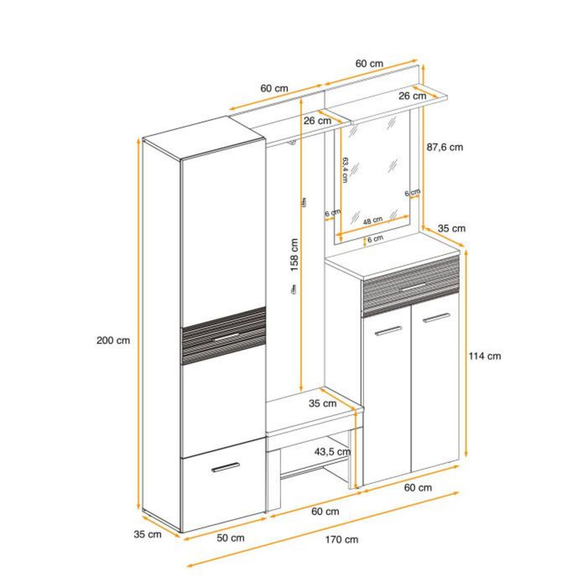 Paris Prix Ensemble Dressing  Gustavo VI  200cm Naturel & Blanc