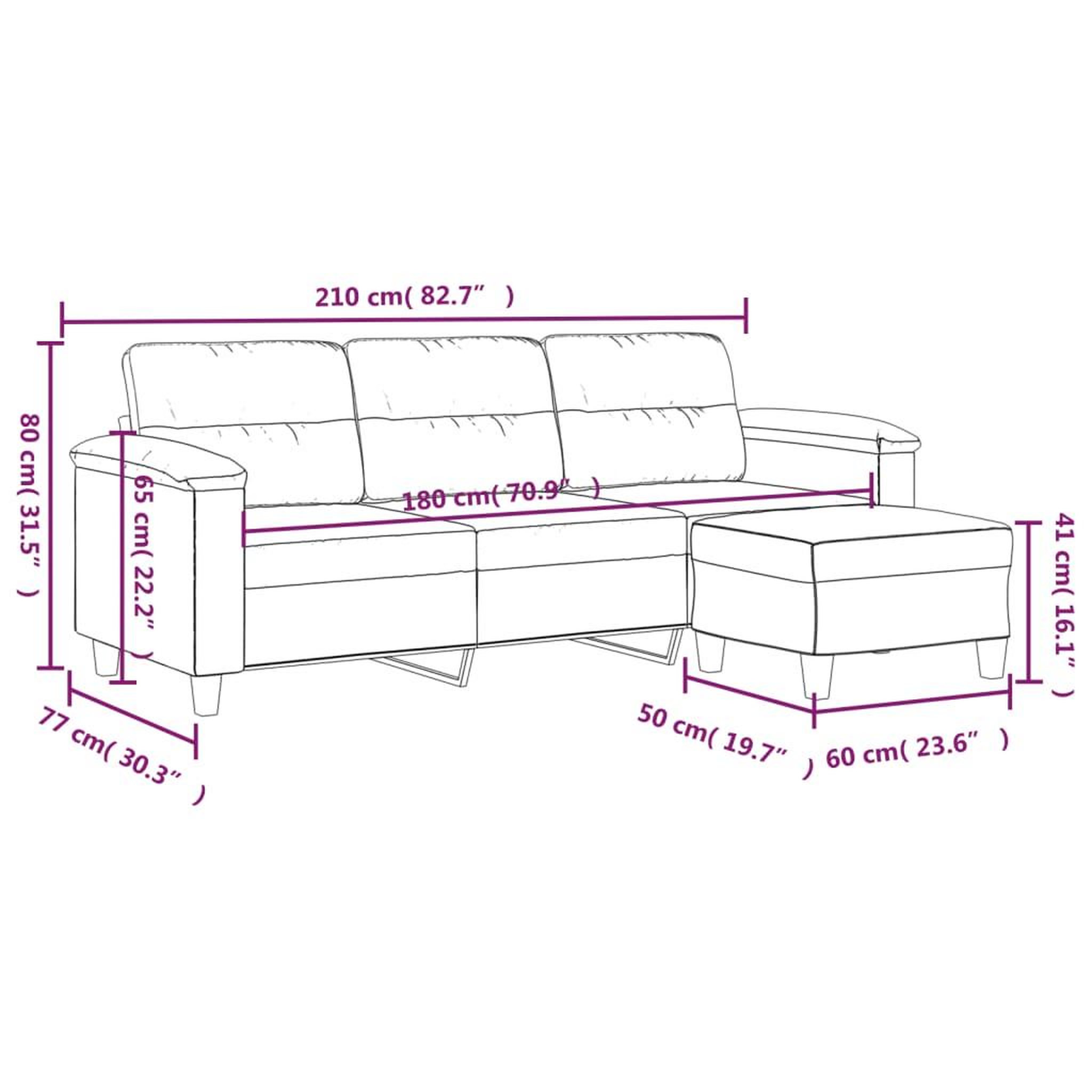 Voir la diapositive 6 : VIDAXL Canape 3 places avec repose-pieds Beige 180 cm Tissu microfibre