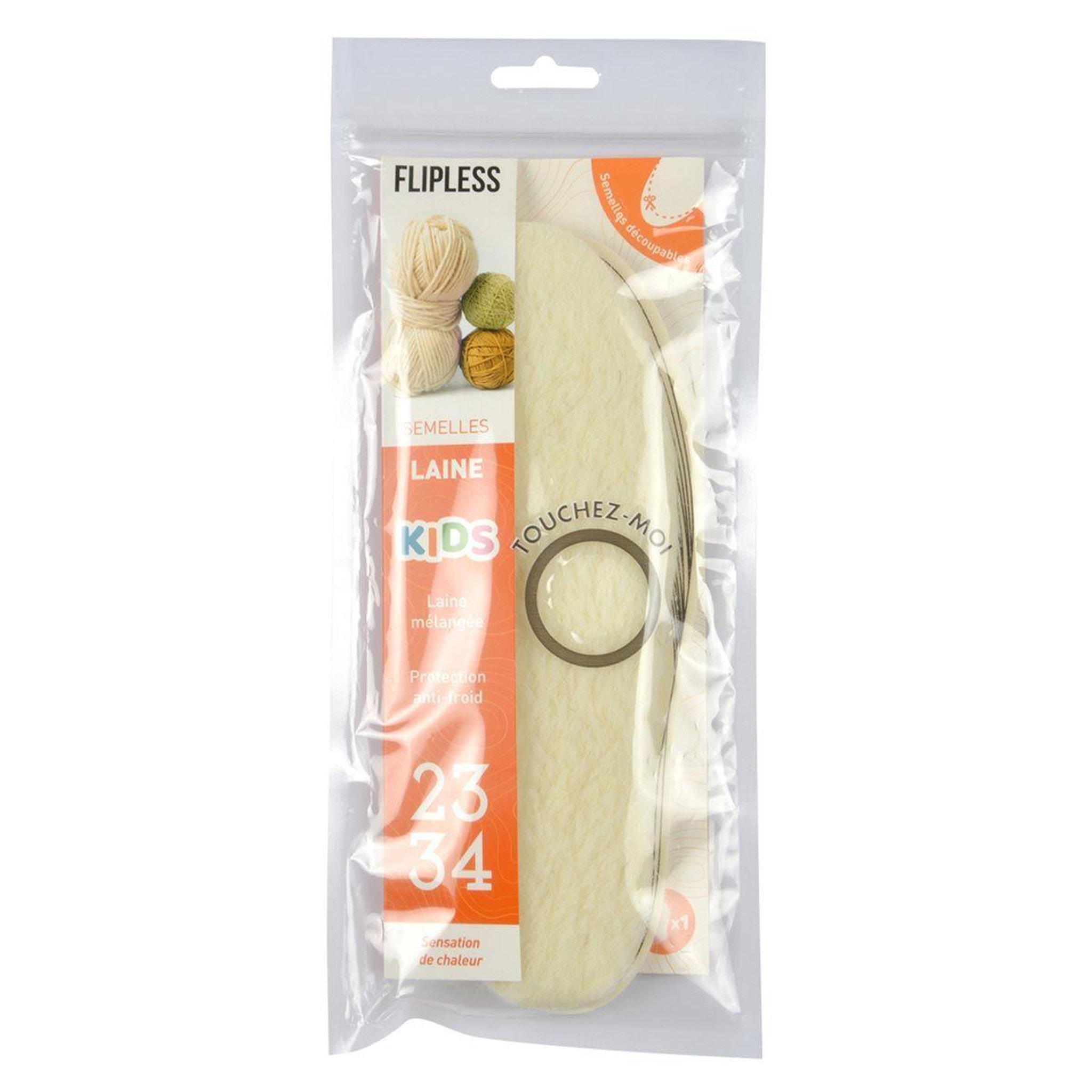 Voir la diapositive 2 : FLIPLESS Semelles enfant  laine  taille 23/34 blanc