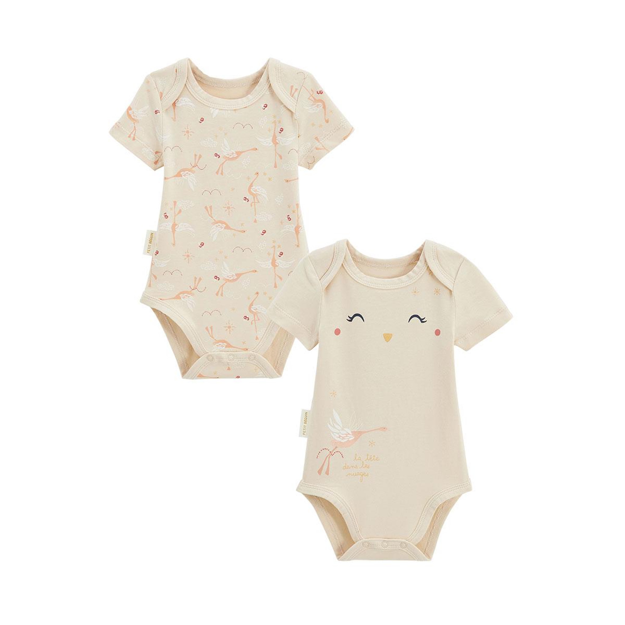 Voir la diapositive 6 : PETIT BEGUIN Lot de 2 bodies bébé manches courtes poésie d'été