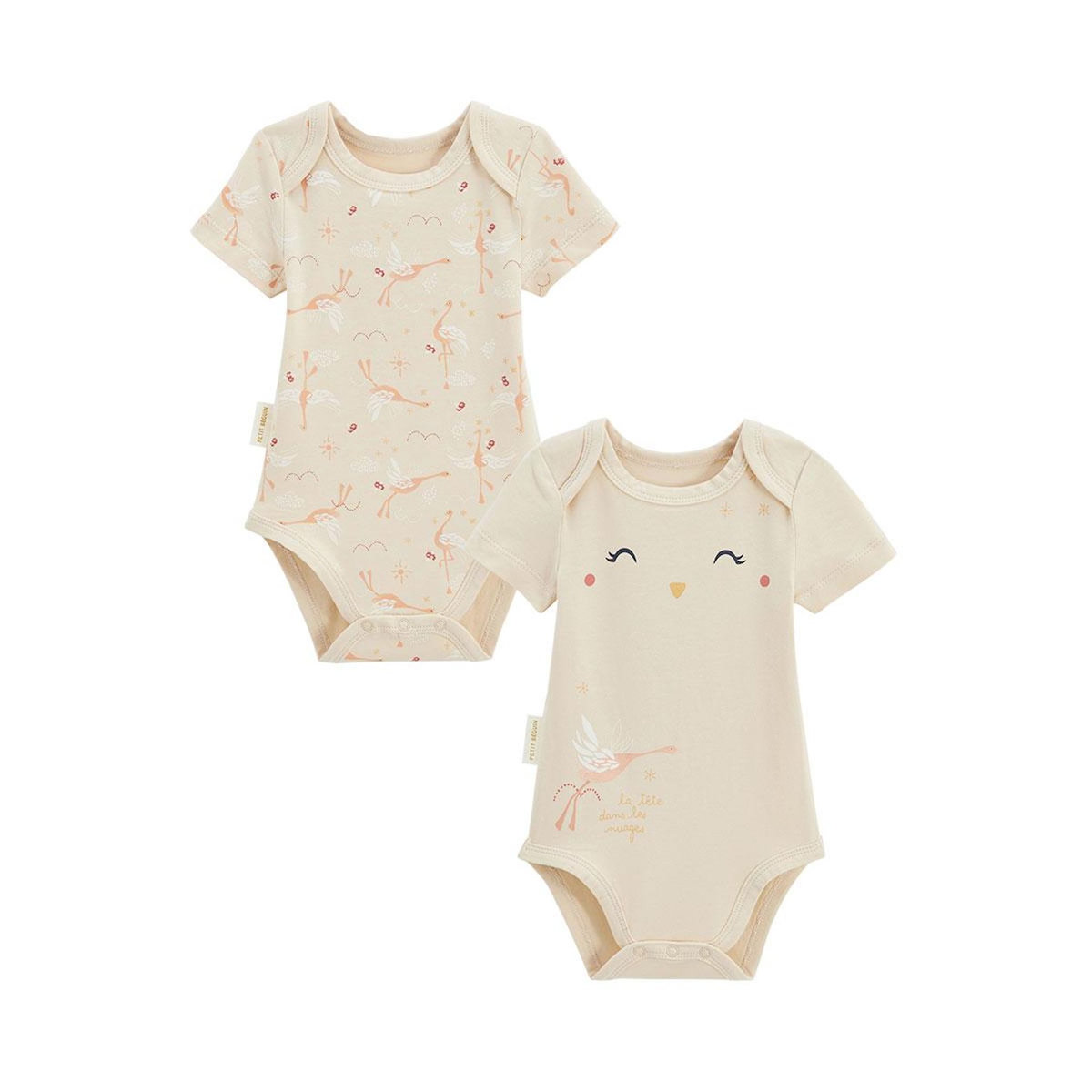 Petit Béguin Lot de 2 bodies bébé manches courtes Poésie d'été