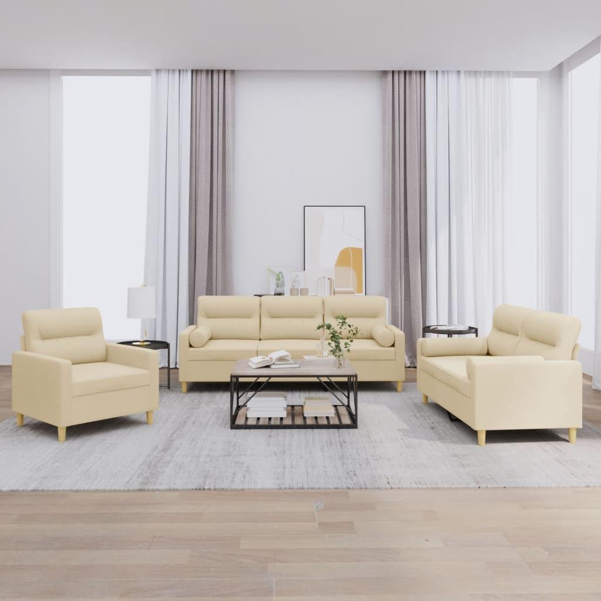 VIDAXL Ensemble de canapes 3 pcs avec coussins creme tissu