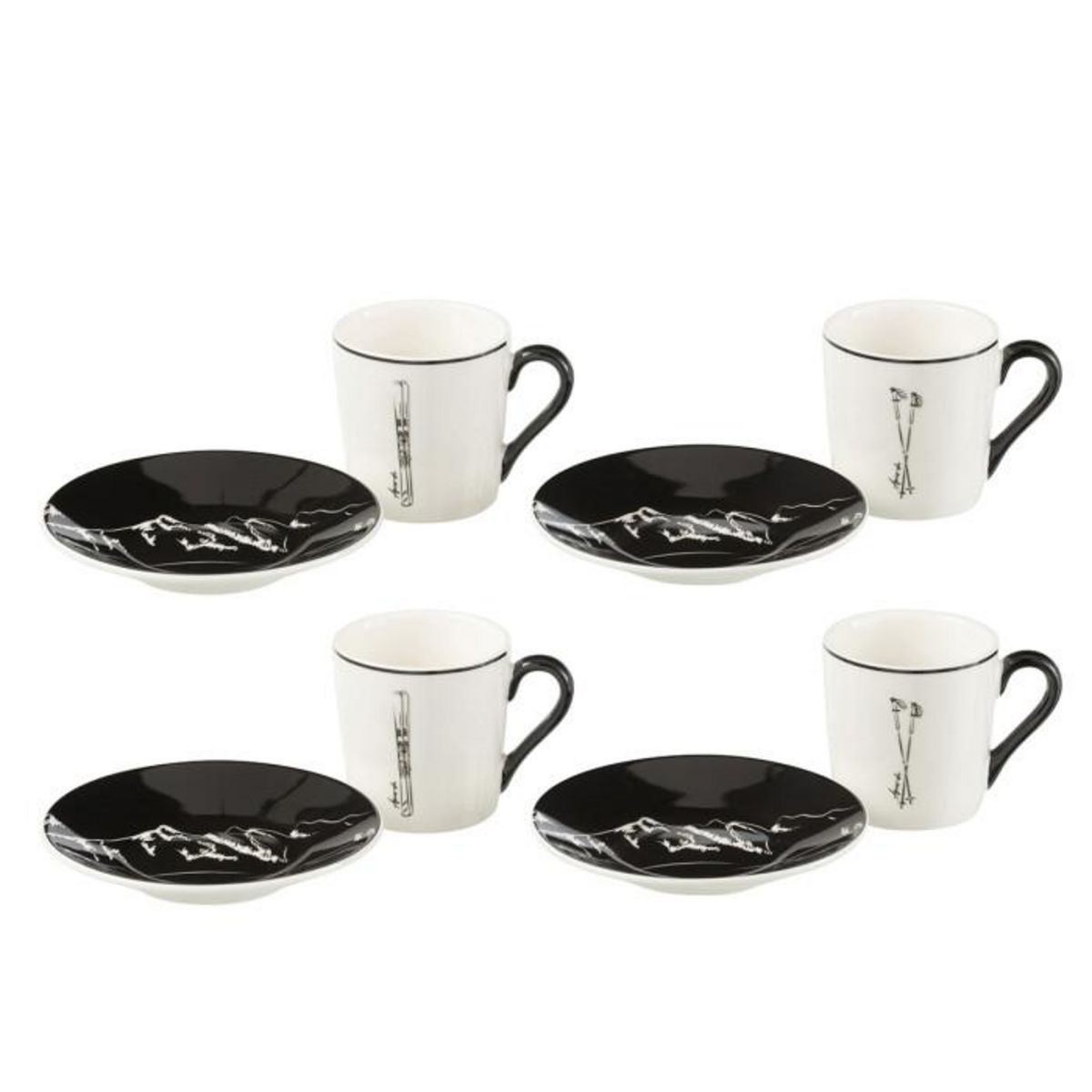 Paris Prix Lot de 4 Tasses à Café & Sous-Tasses  Après-Ski  8cl Blanc