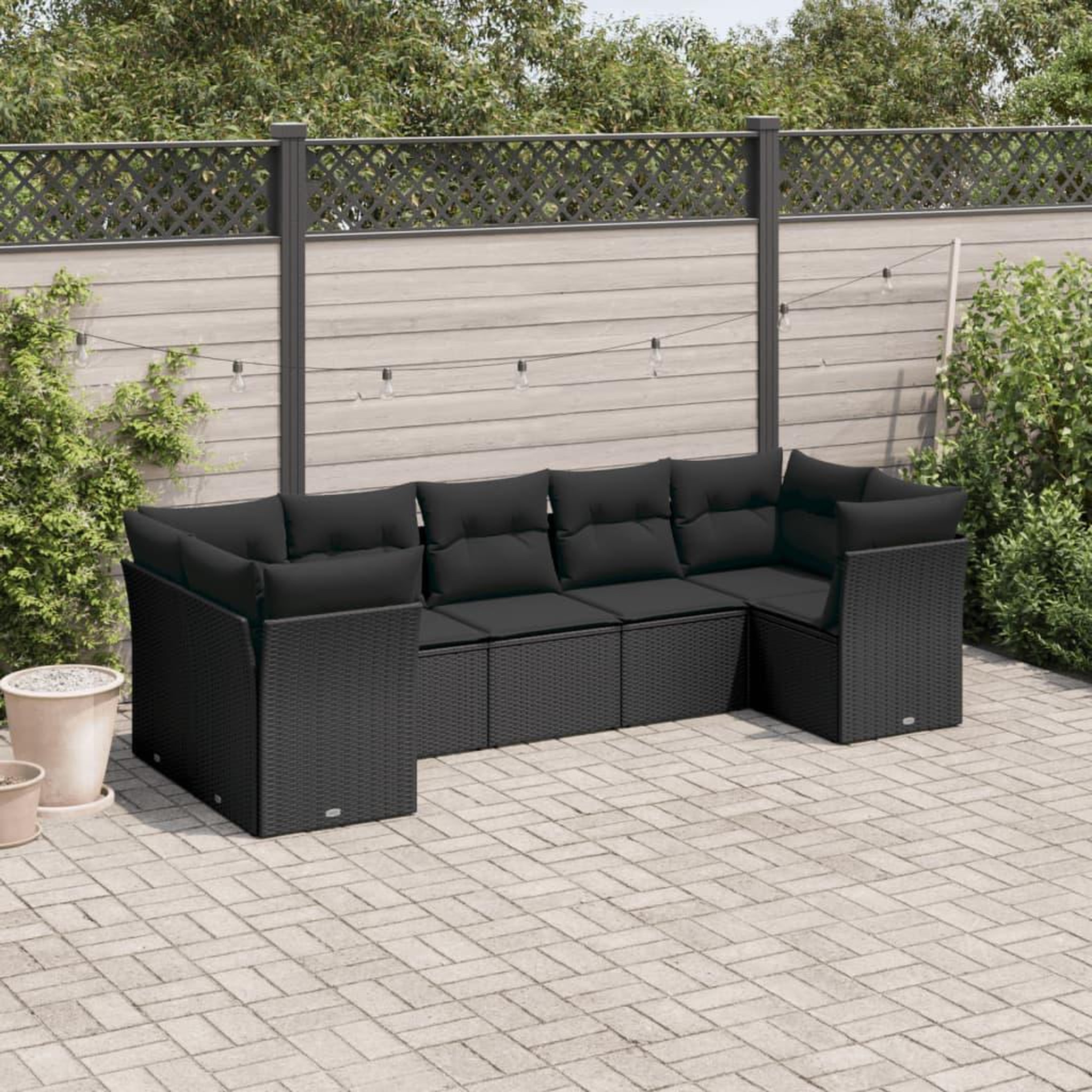 VIDAXL Salon de jardin 7 pcs avec coussins noir resine tressee